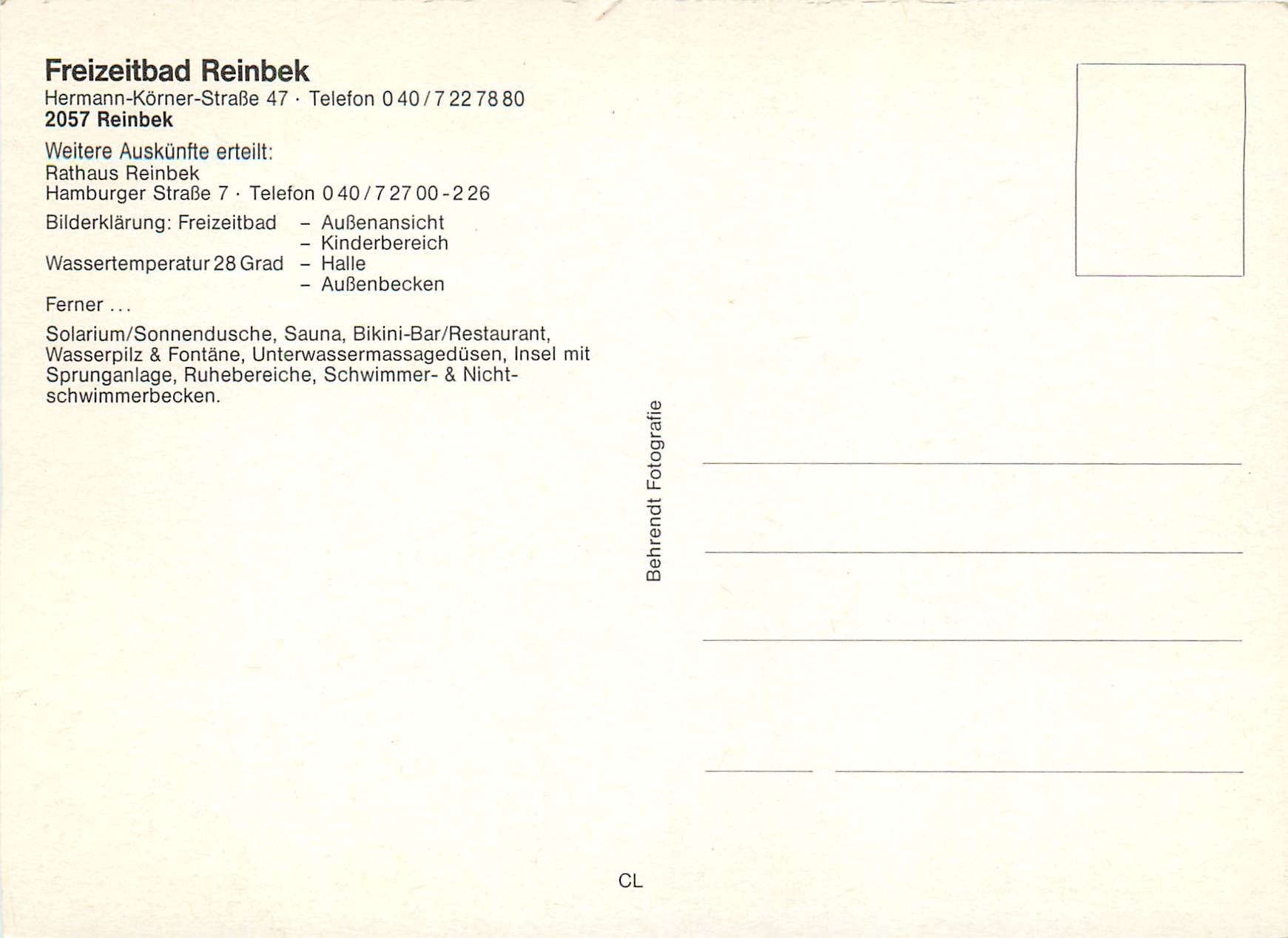 CPM Freizeitbad Reinbek Hermann Korner Strabe 47 Reinbek — Rückseite