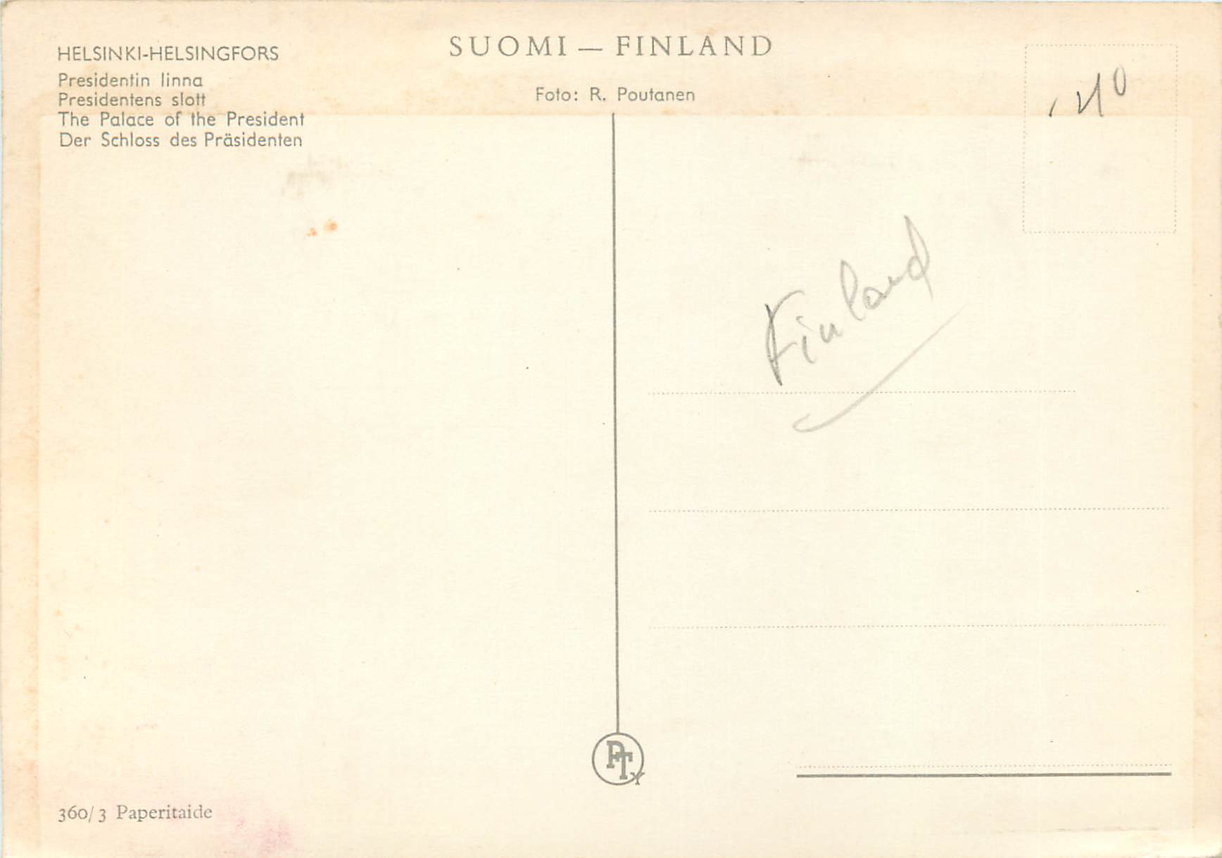 CPM Helsinki Helsingfors The Palace of the President Finland — Rückseite