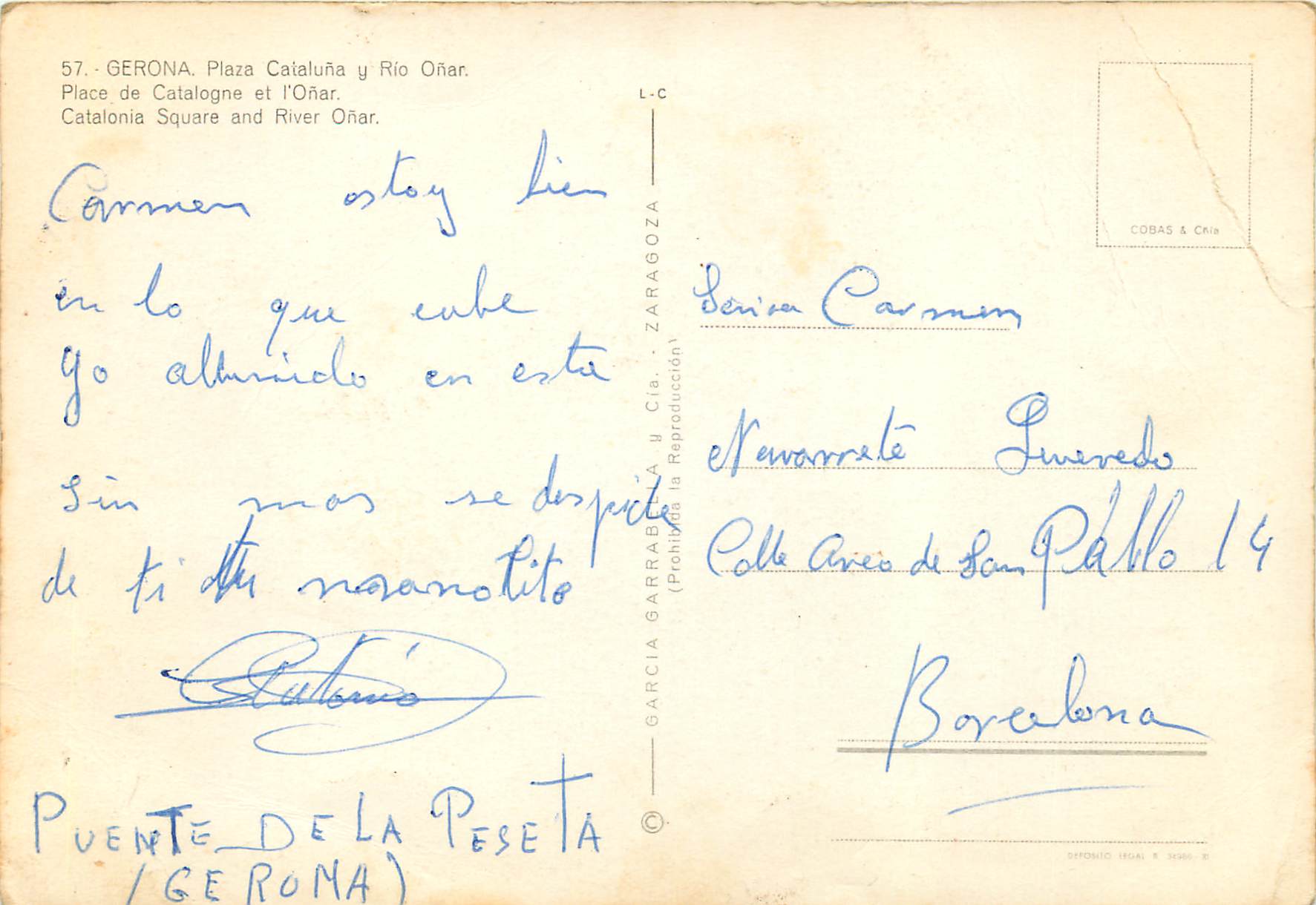 CPM Gerona Place de Catalogne et l'Onar — Rückseite