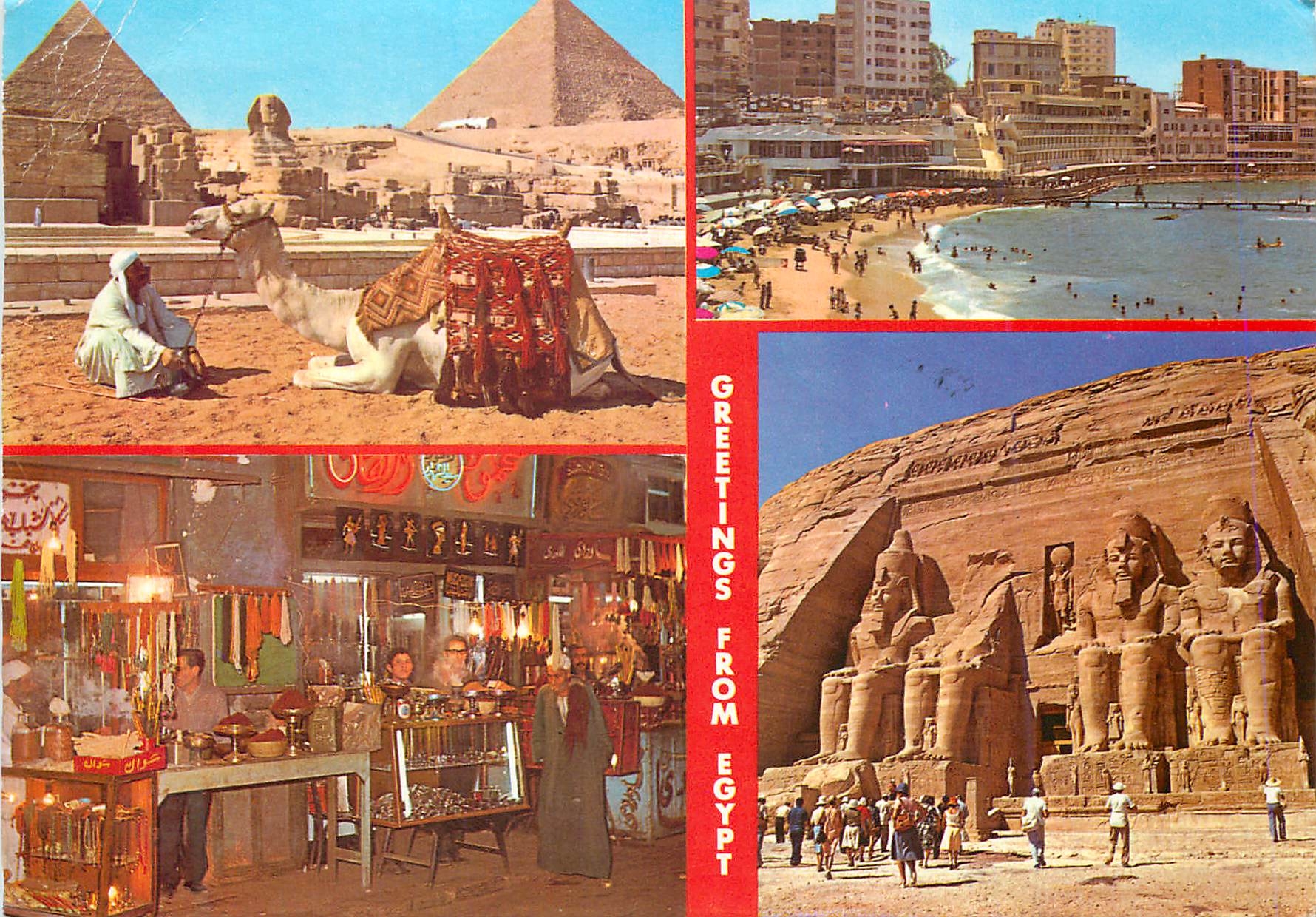 GREETINGS FROM EGYPT — Pyramides de Gizeh, plage d'Alexandrie, temple de Ramsès II, bazar de Khan Khalili