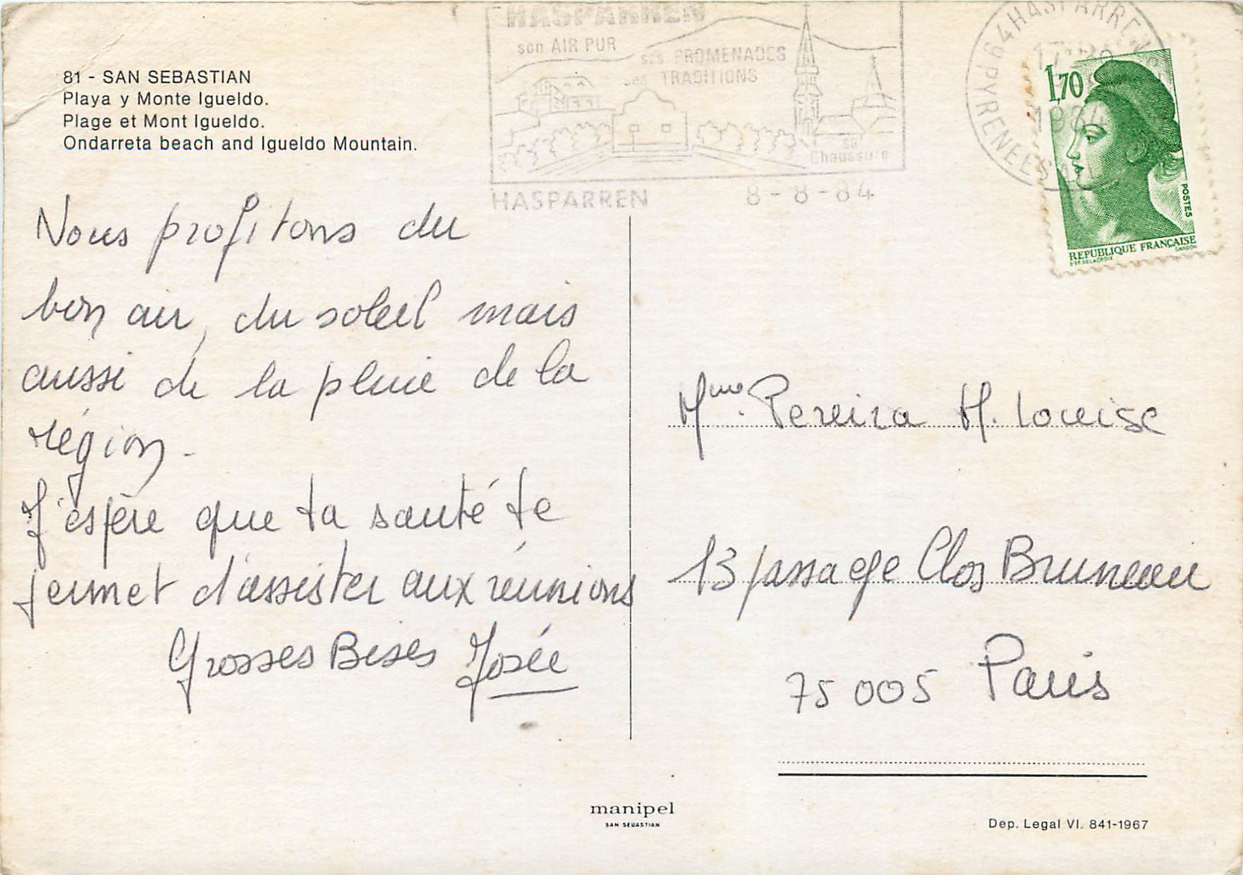 CPM San Sebastian Plage et Mont Igueldo — Rückseite