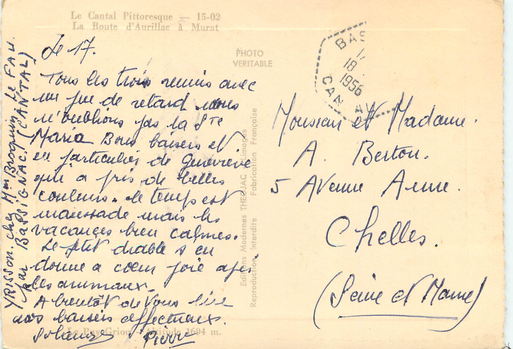 CPM Cantal Pittoresque La Haute d'Aurillac a Murat — Rückseite