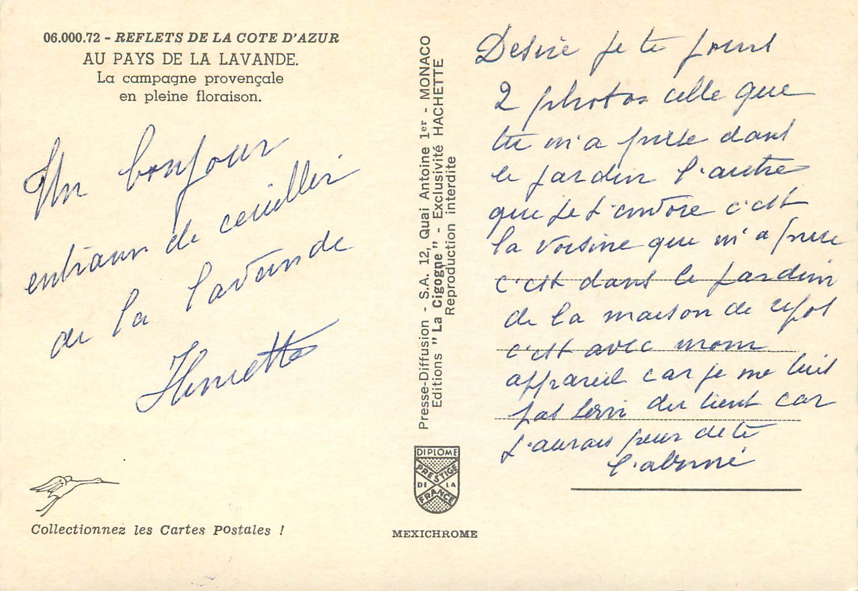 CPM Reflets de la Cote D'Azur Au Pays de la Lavande La Campagne Provencale en Floraison Ane Donkey — Verso