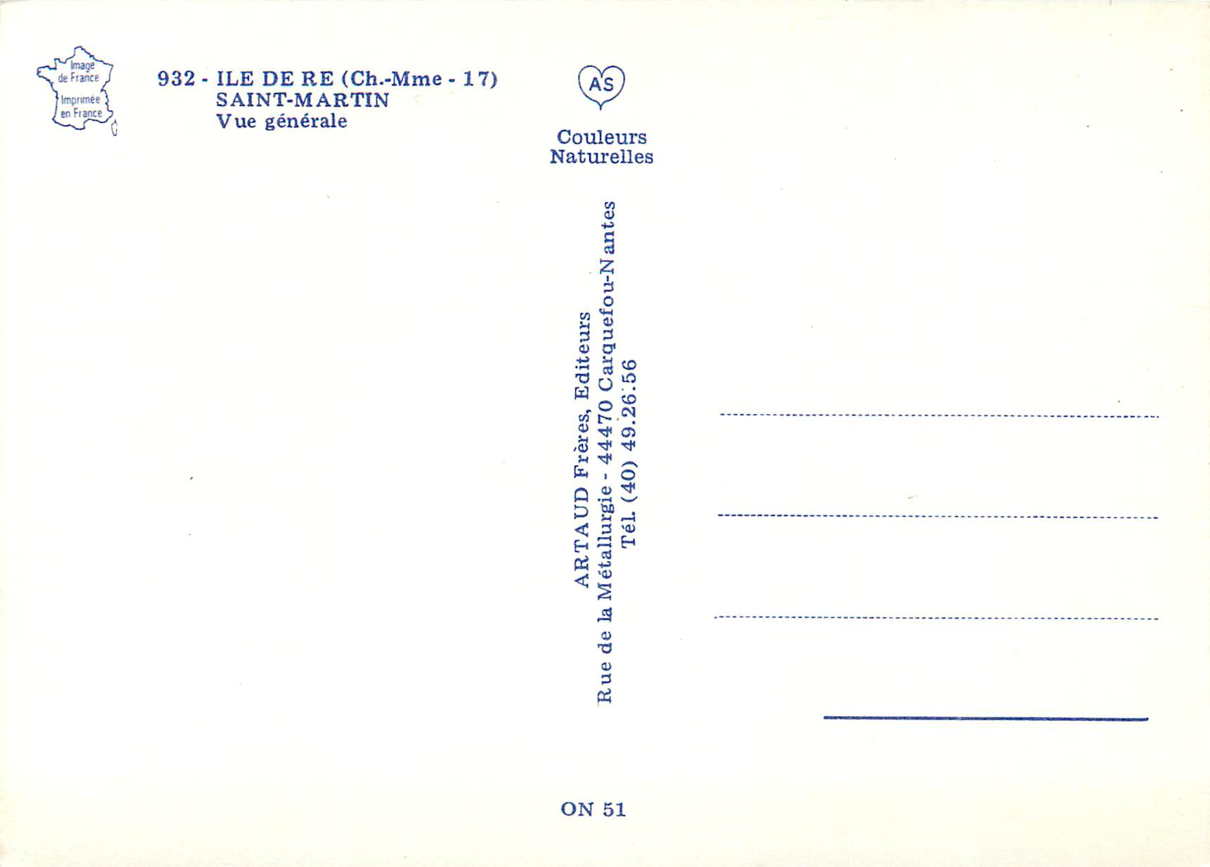 CPM Ile de Re (Ch Mme) Saint Martin Vue Generale — Verso