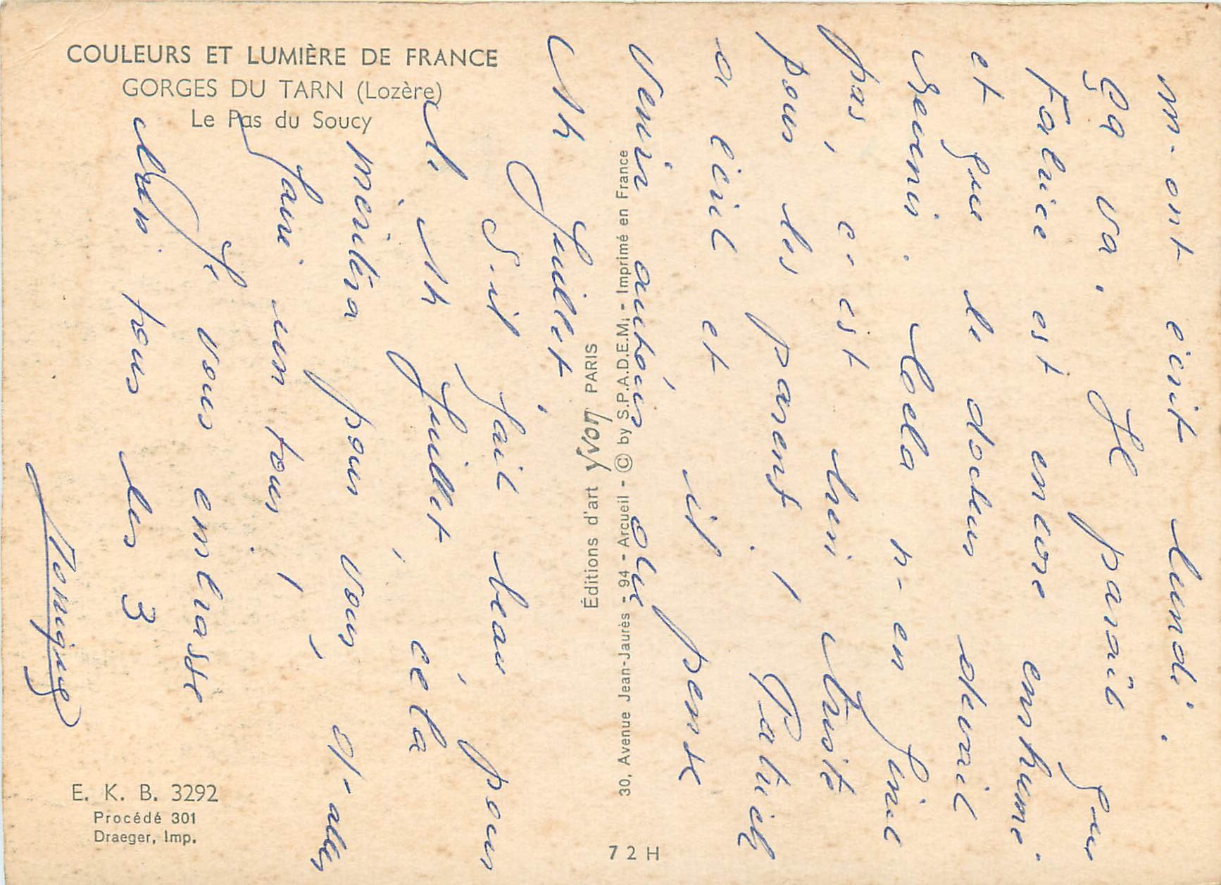 CPM Gorges du Tarn (Lozere) Le Pas du Soucy — Rückseite
