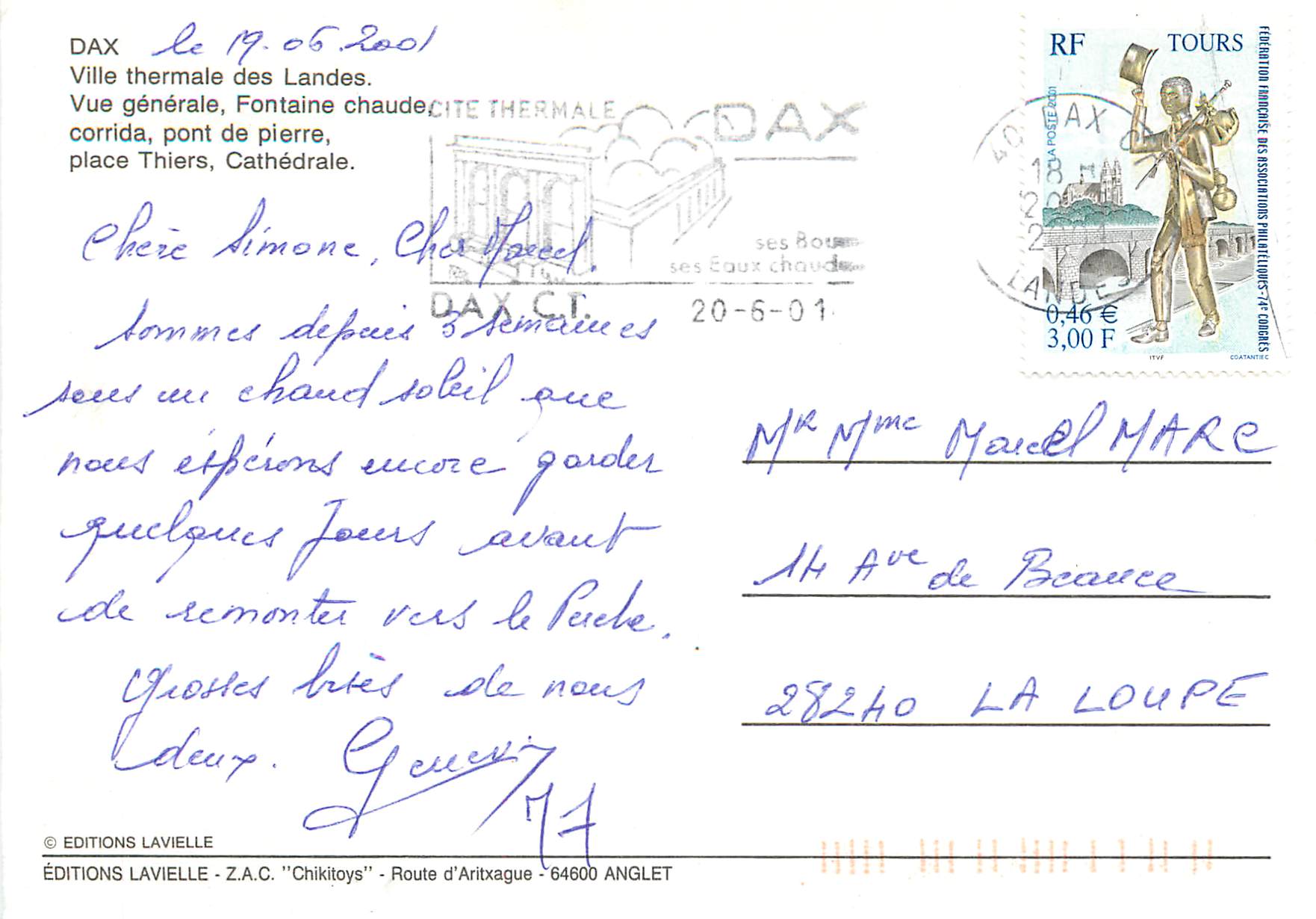 CPM Dax Landes Vue Generale Fontaine Chaude Corrida Taurreau — Verso