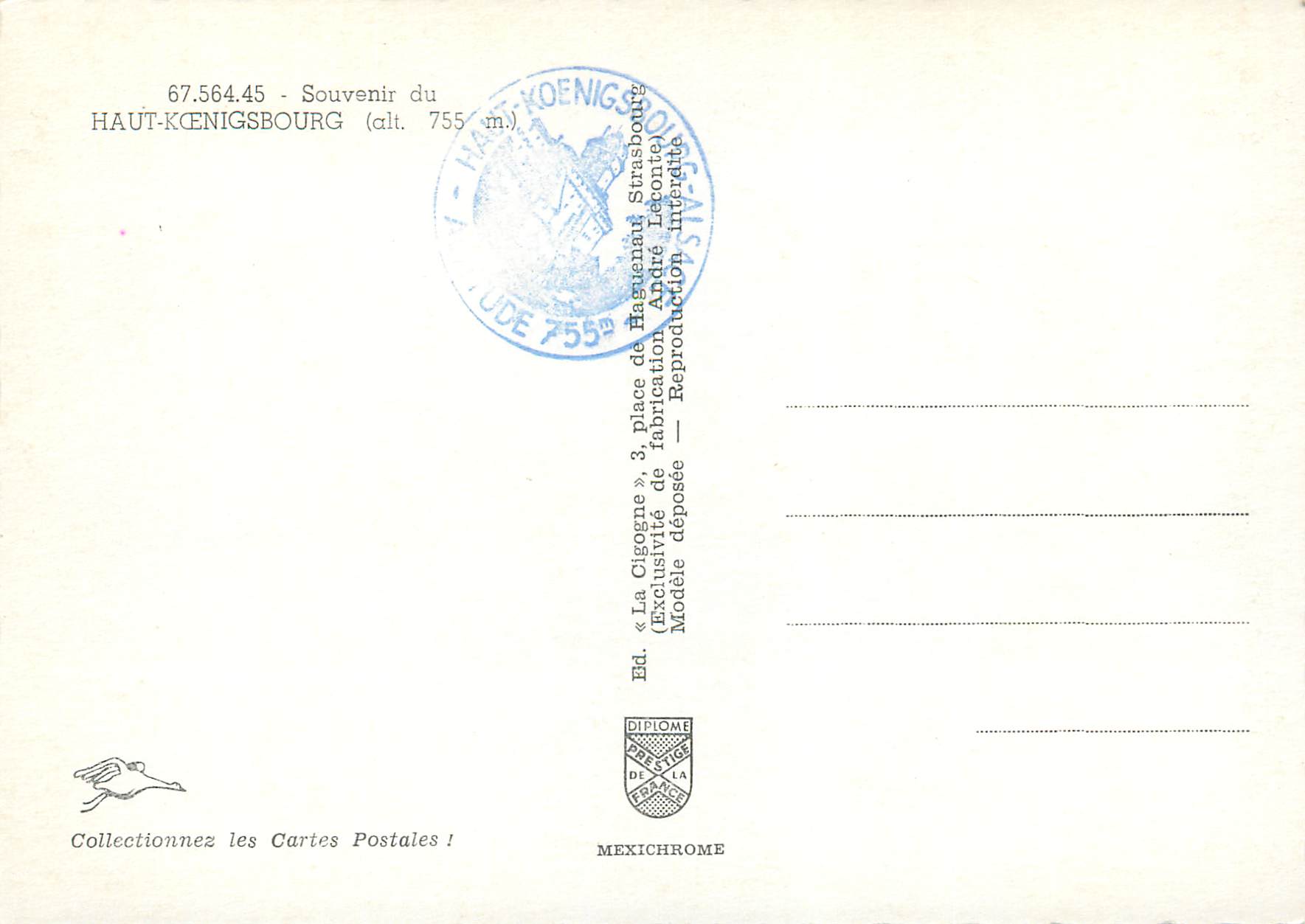 CPM Souvenir du haut Koenigsbourg Alsace (Alt 755 m) — Rückseite