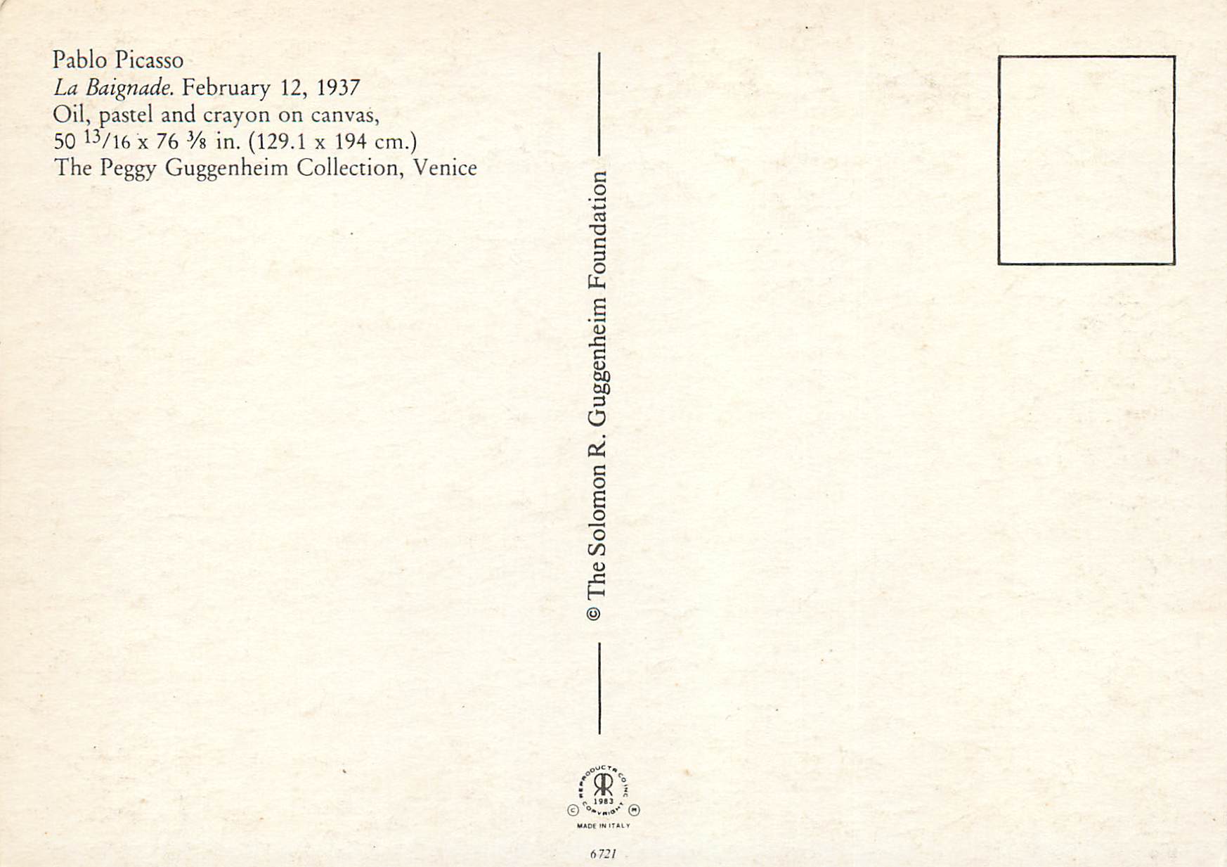 CPM Pablo Picasso La Baignade February 12 1937 Collection Venice — Verso