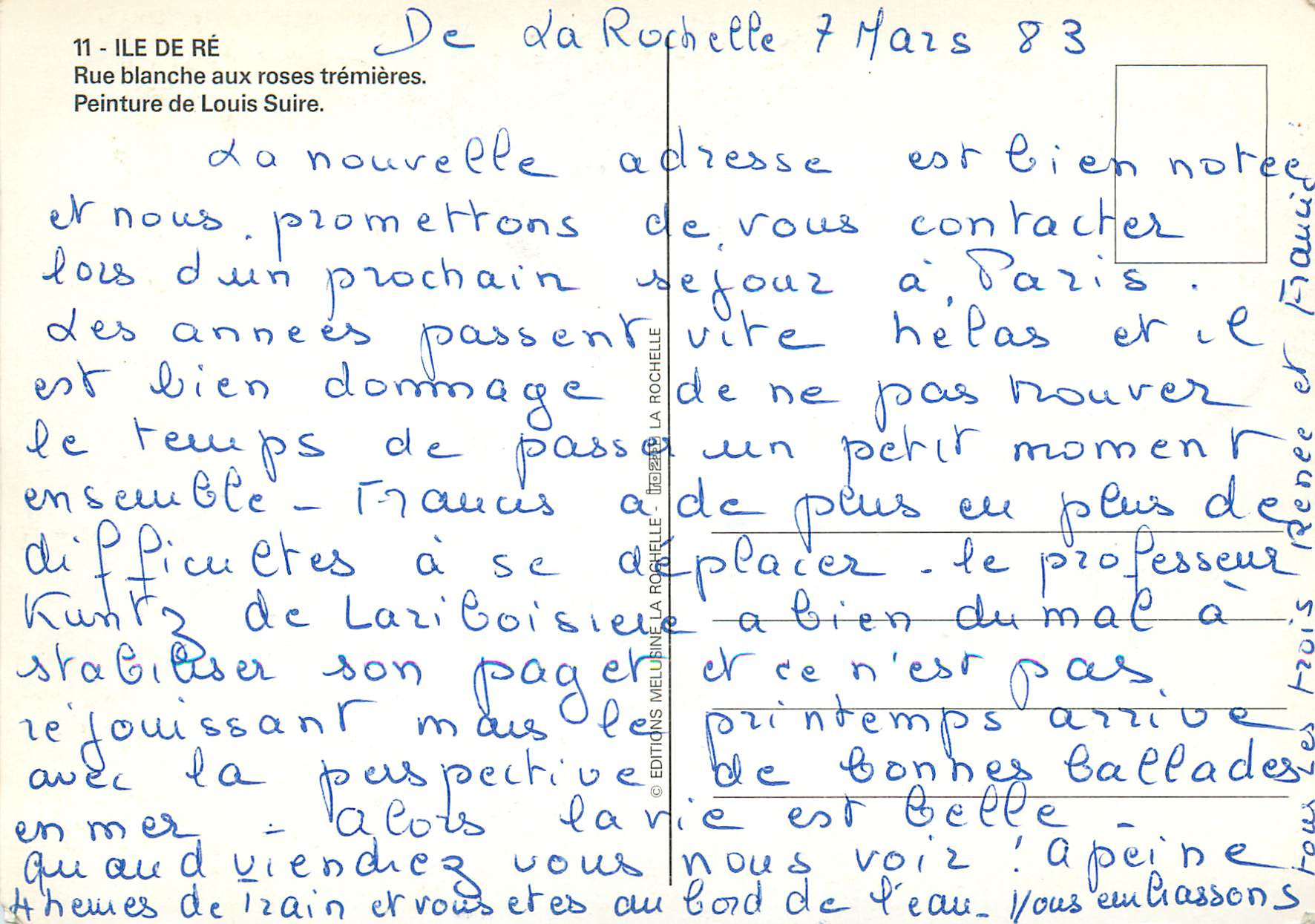 CPM Ile de Re Rue Blanche aux Roses Tremieres Peinture de Louis Suire — Verso