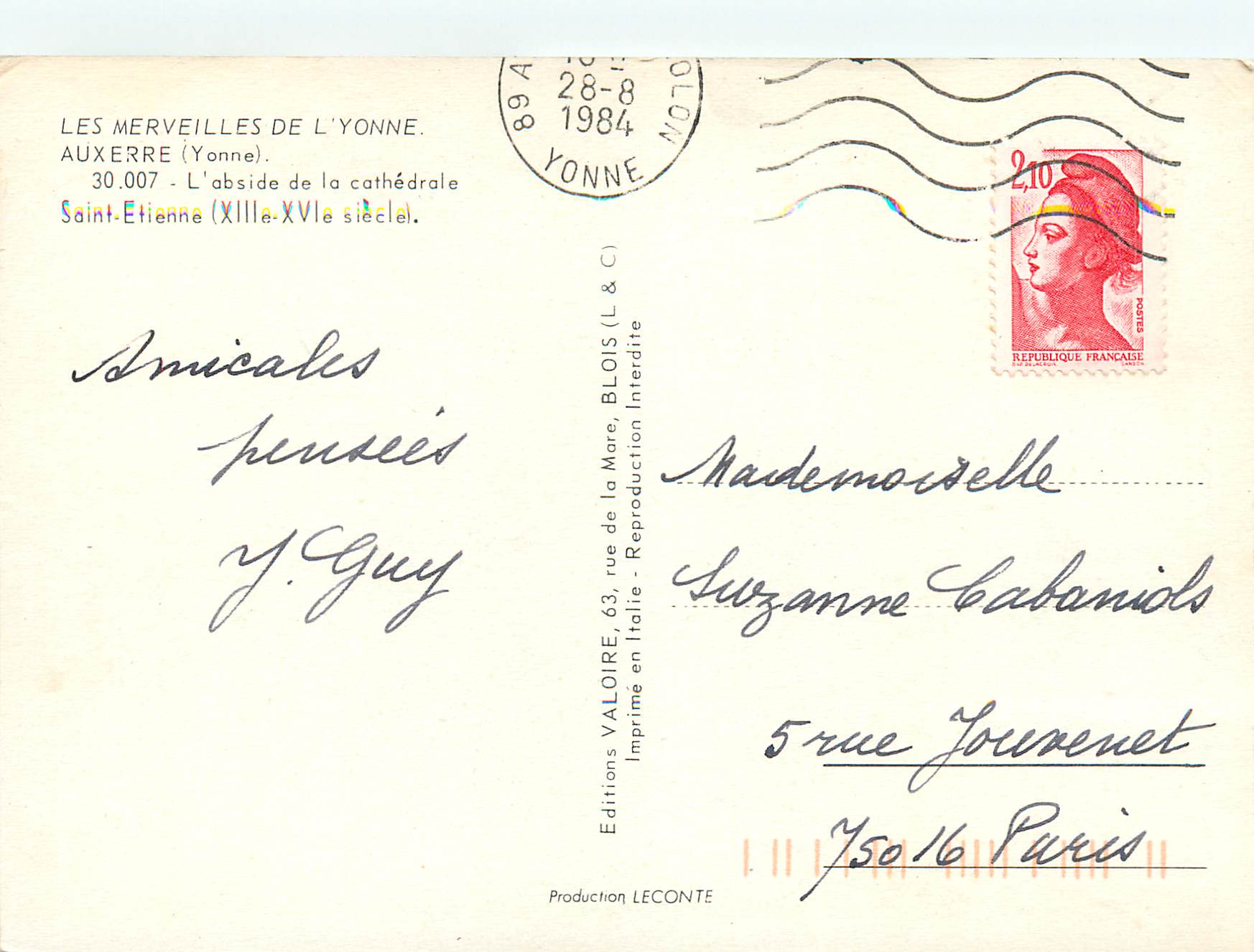 Auxerre — L'abside de la cathédrale Saint-Étienne — Éditions Valoire, n°30.007 — Verso