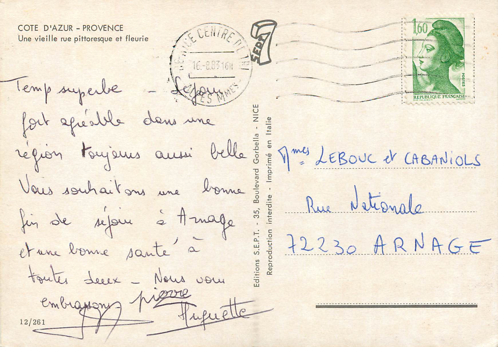 CPM Cote D'Azur Provence Une Vieille Rue Pittoresque et Fleurie — Verso