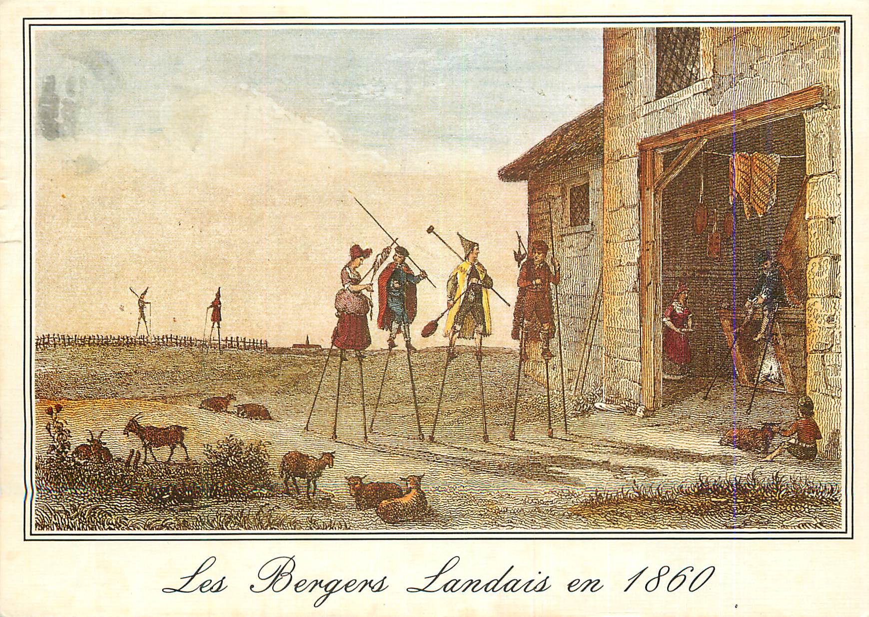 CPM Landes Vieille Gravure Landaise de 1860 Les Bergers Landais et Leurs Compagnes