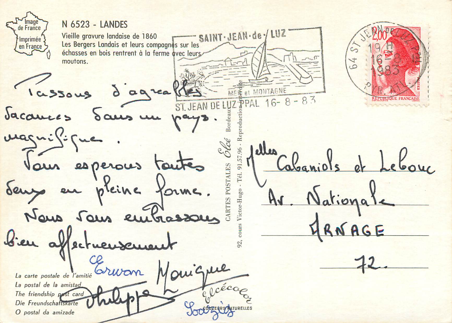 CPM Landes Vieille Gravure Landaise de 1860 Les Bergers Landais et Leurs Compagnes — Rückseite