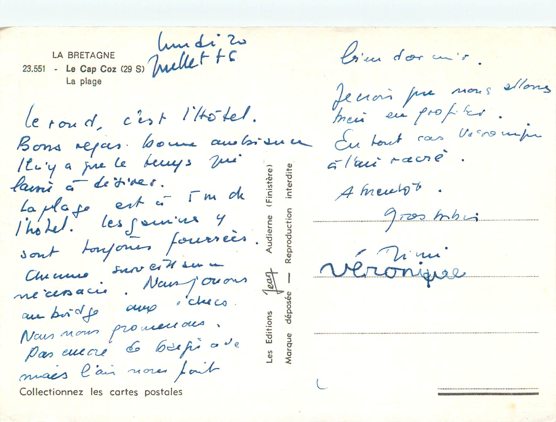 CPM La Bretagne Le Cap Coz (29 s) La Plage — Rückseite