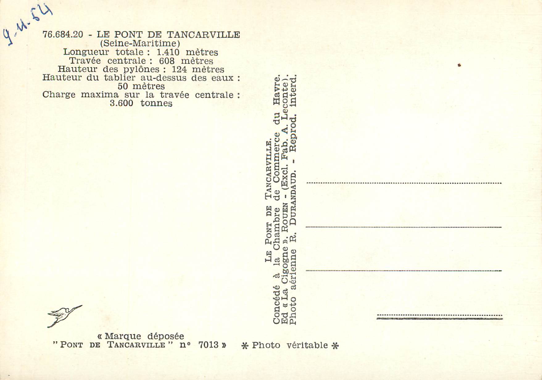 CPM Le Pont de Tancarville (Seine Maritime) — Rückseite