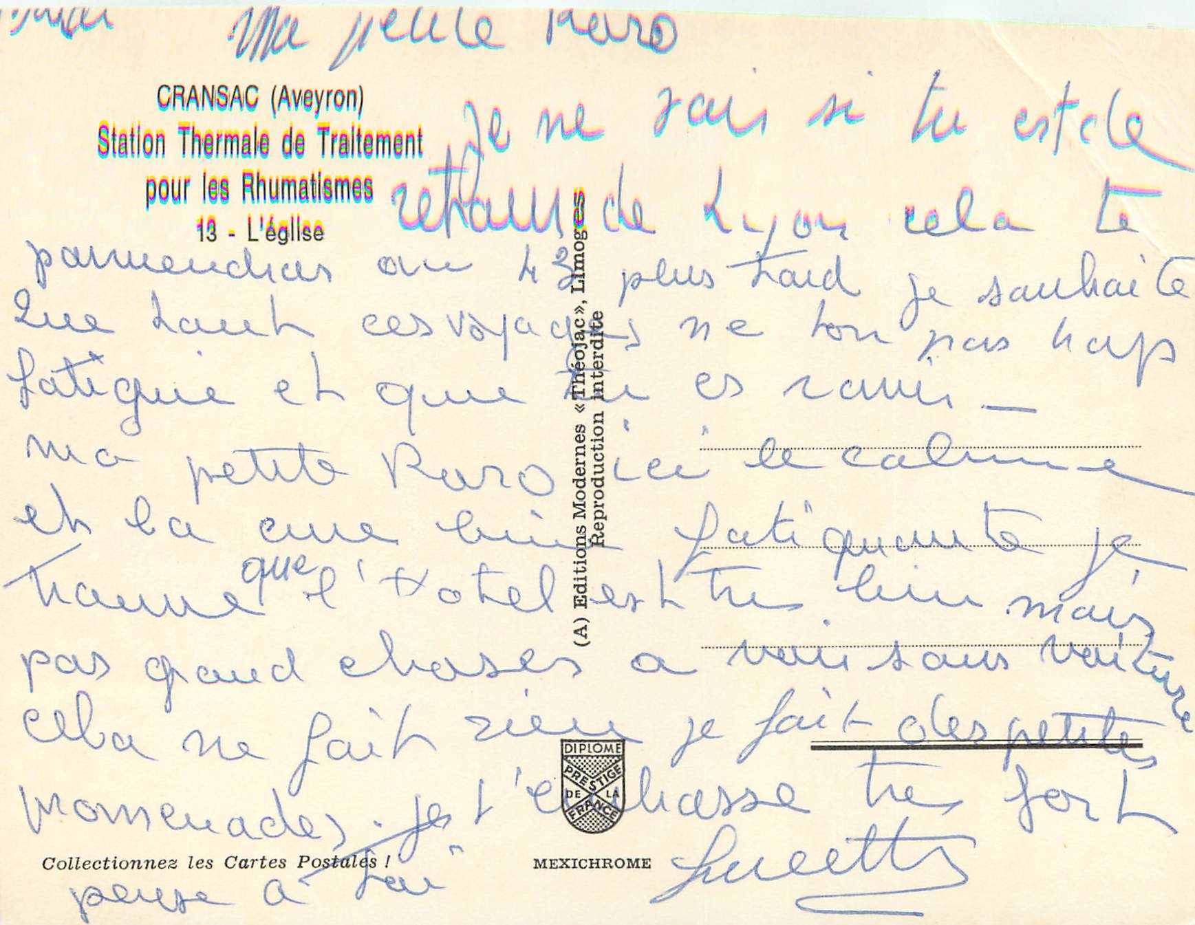 CPM Cransac (Aveyron) Station Thermale de Traitement pour les Rhumatismes L'Eglise — Rückseite