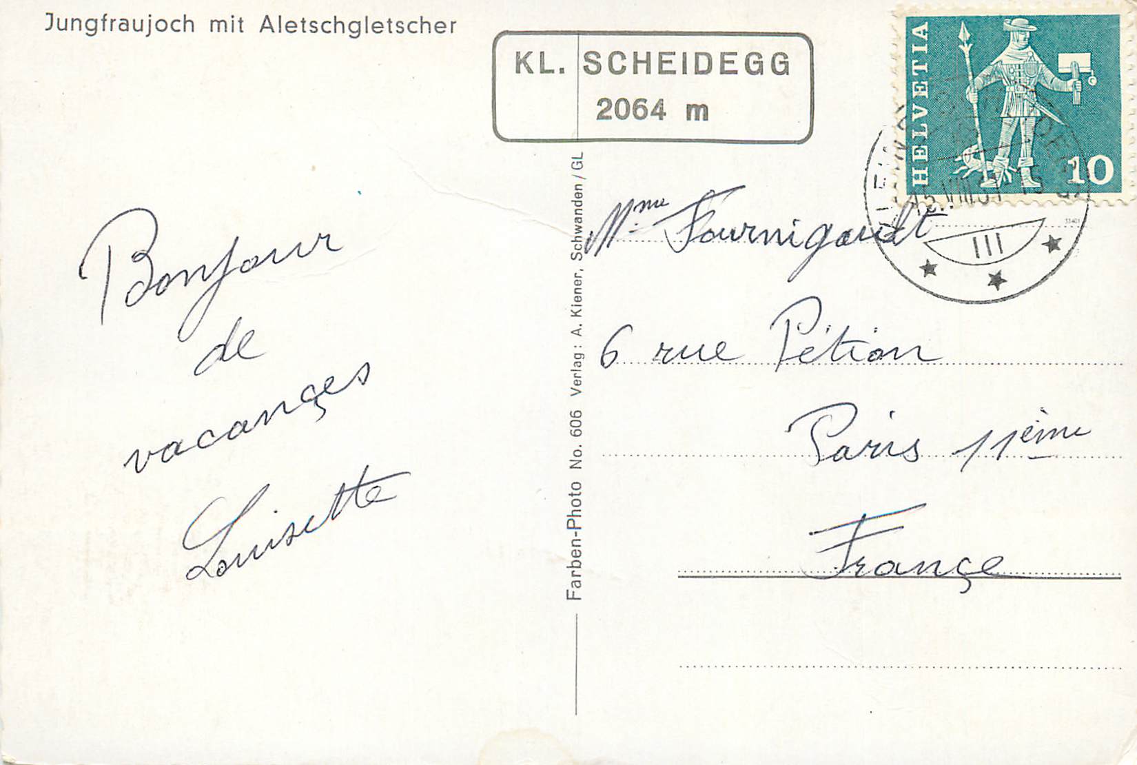 CPM Jungfraujoch Mit Aletschgletscher Scheidegg 2064 m — Rückseite