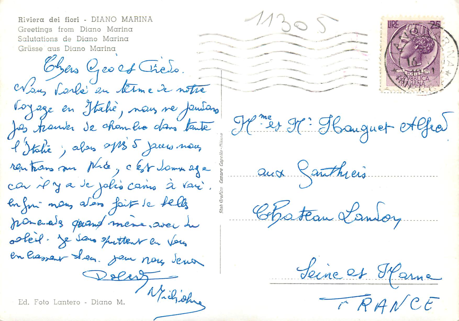 CPM Salutations de Diano Marina Riviera dei Fiori — Rückseite