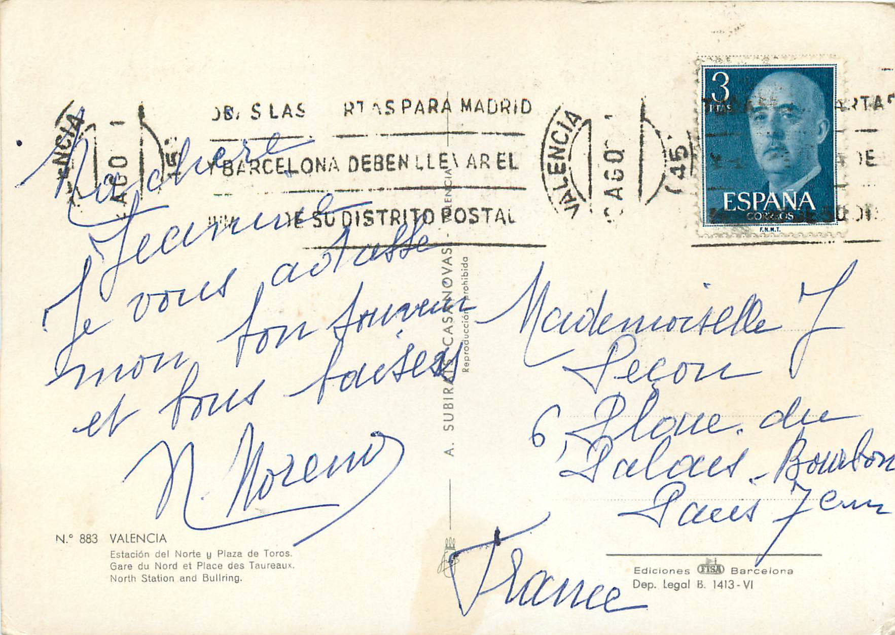 CPM Valencia Gare du Nord et Place des Taureaux — Rückseite