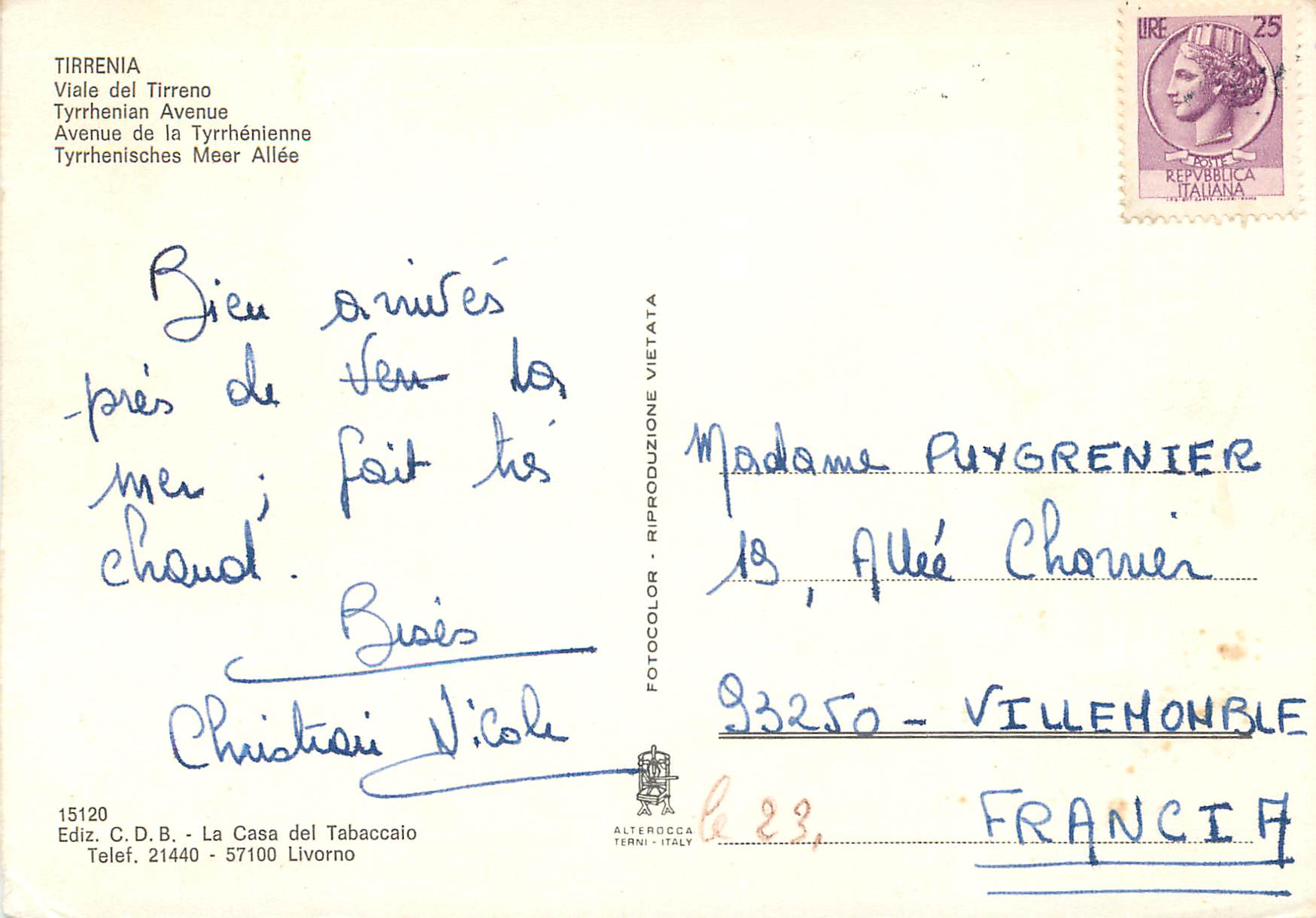 CPM Tirrenia Avenue de la Tyrrhenienne — Rückseite