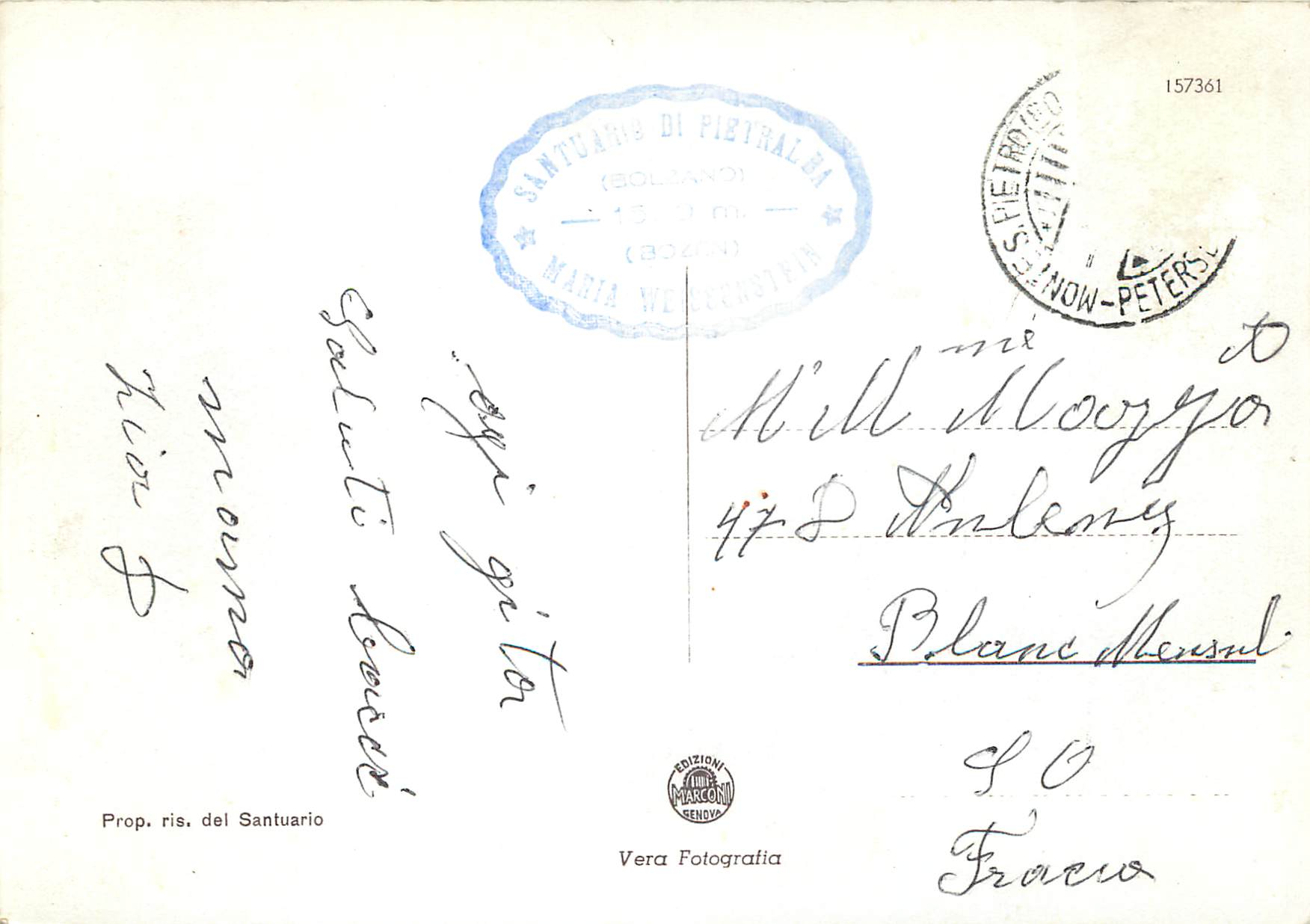 CPM Santuario di Pietralba (Bolzano) Maria Weissenstein (Bozen) — Rückseite