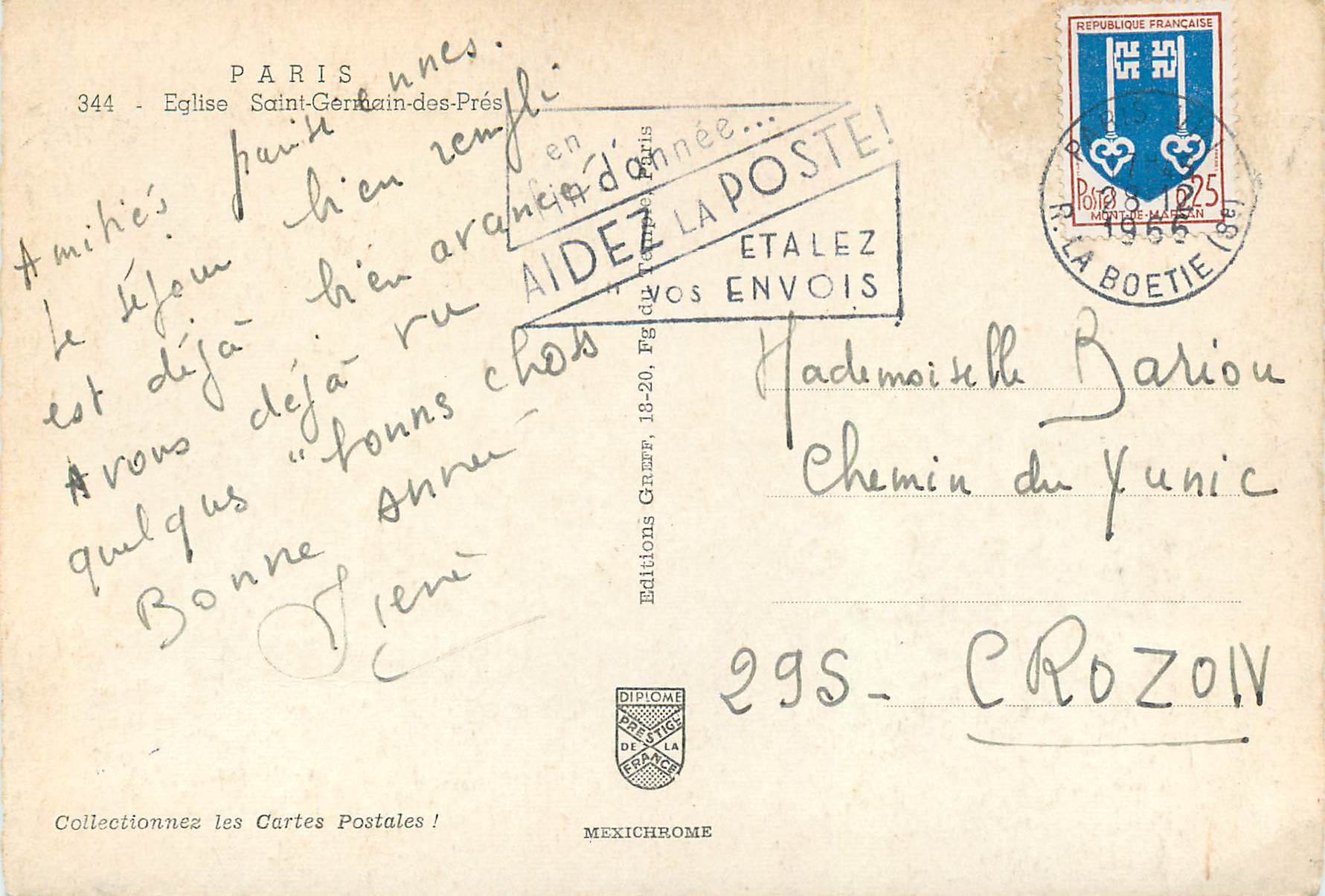 CPM Paris Eglise Saint Germain des Pres — Verso