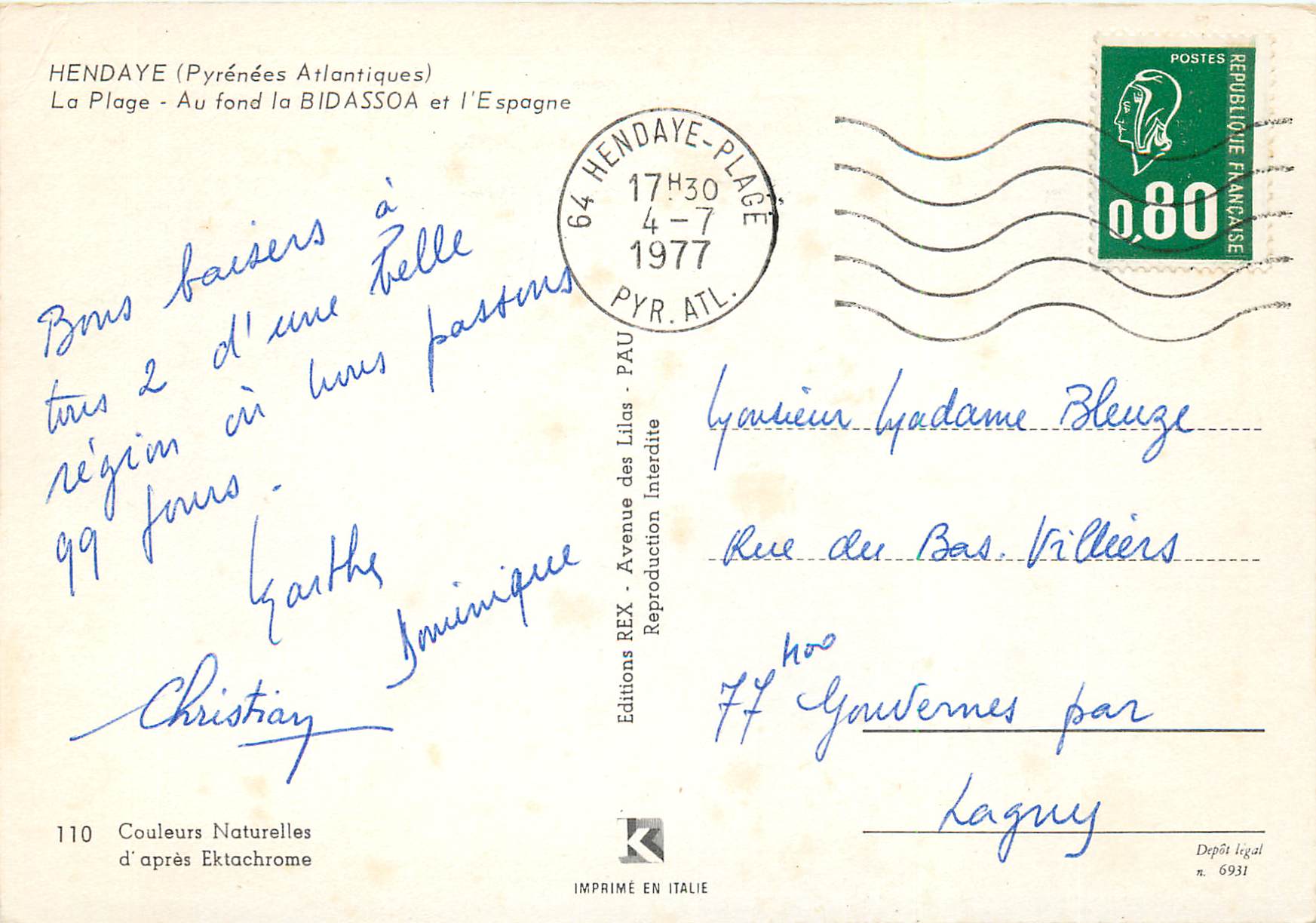 Hendaye (Pyrénées-Atlantiques) — Die Strand — Verlag REX Nr. 110 — Rückseite