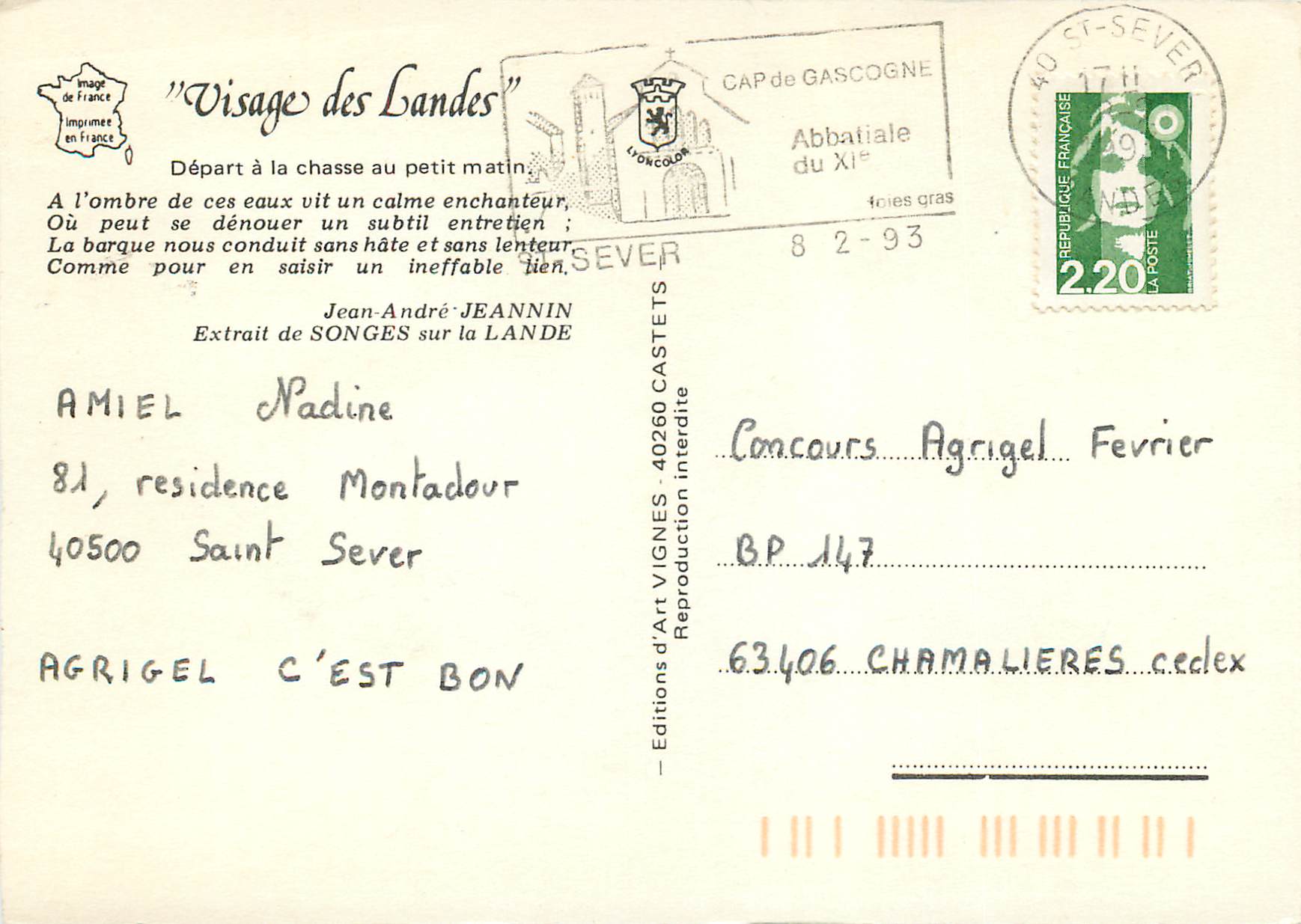Lac enneigé — Vignes — Éditions d'Art Vignes — Verso