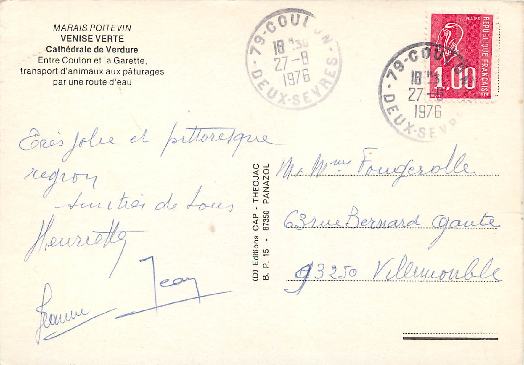 Marais Poitevin — Cathédrale de Verdure, transport d'animaux aux pâturages par une route d'eau — Éditions CAP THEOJAC — Verso