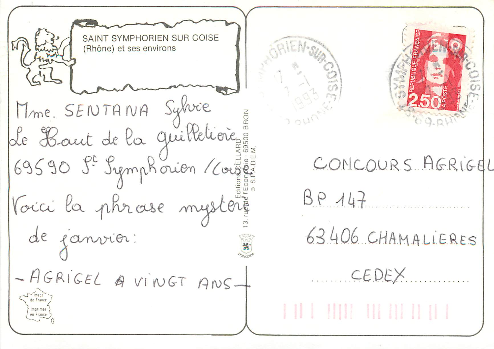 CPM Au Coeur des Monts du Lyonnais Saint Symphorien sur Coise (Rhone) et Ses Environs — Verso