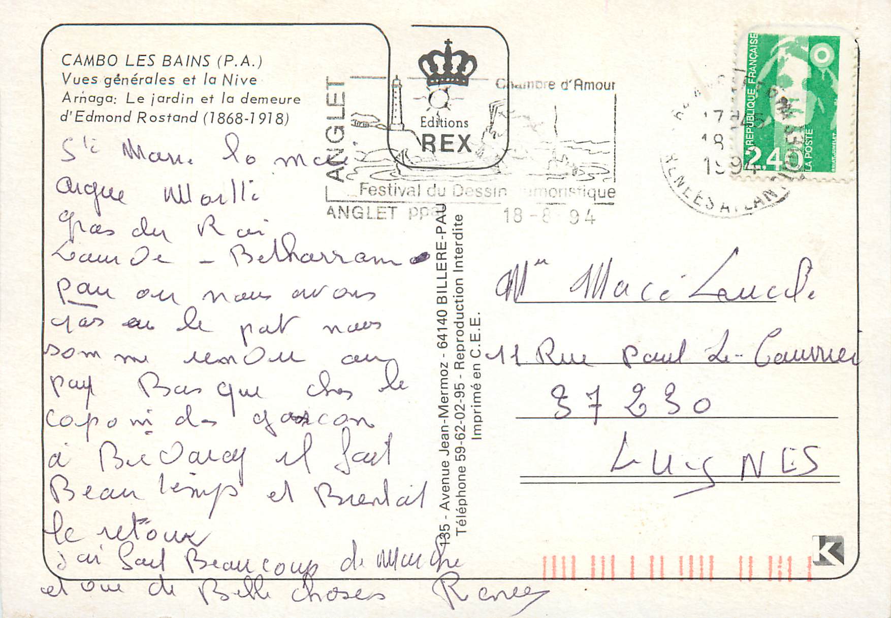 Cambo-les-Bains — vue générale et jardin d'Edmond Rostand — Éditions REX — Rückseite
