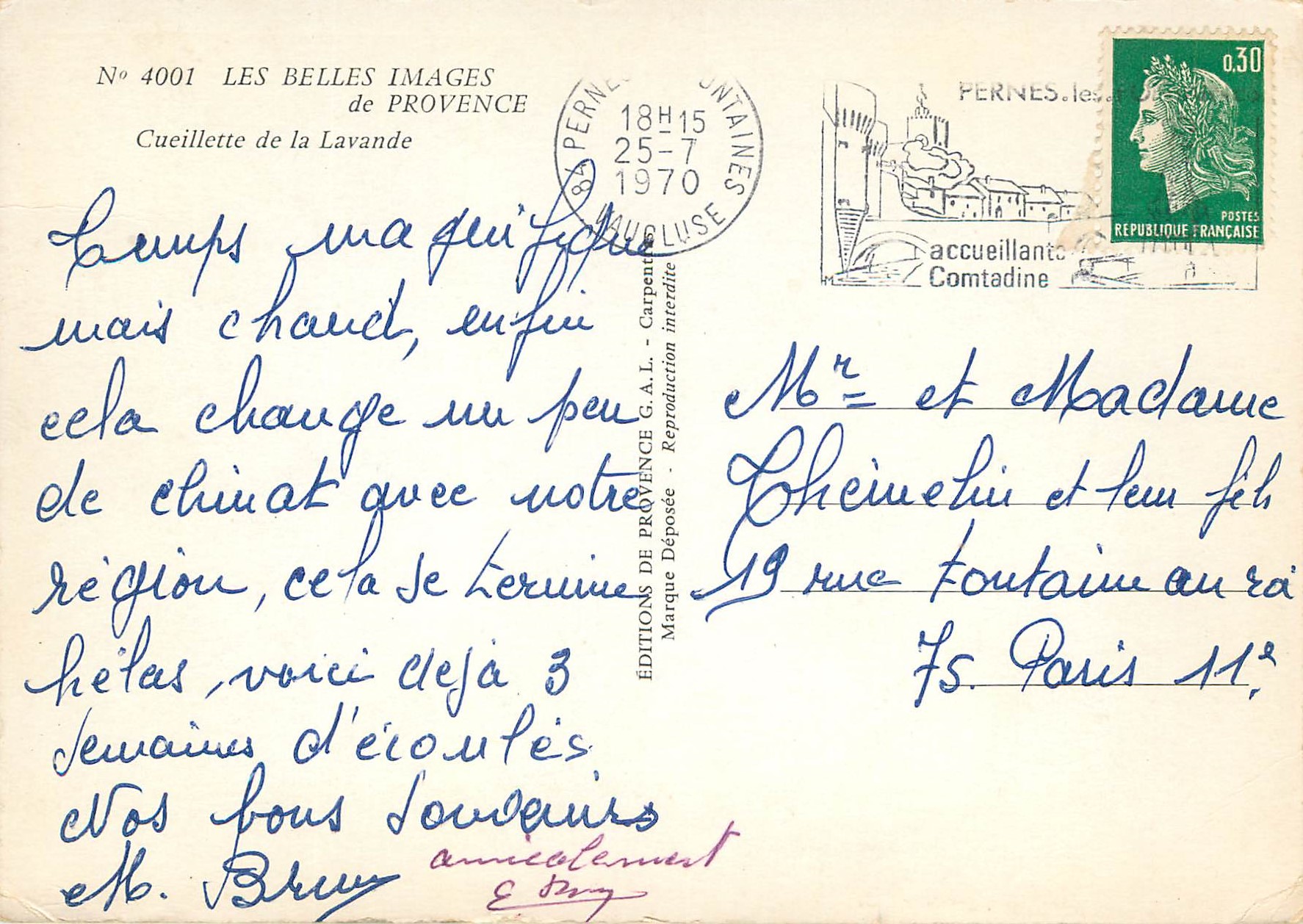 CPM Les Belles Images de Provence Cueillette de la Lavande Folklore — Verso