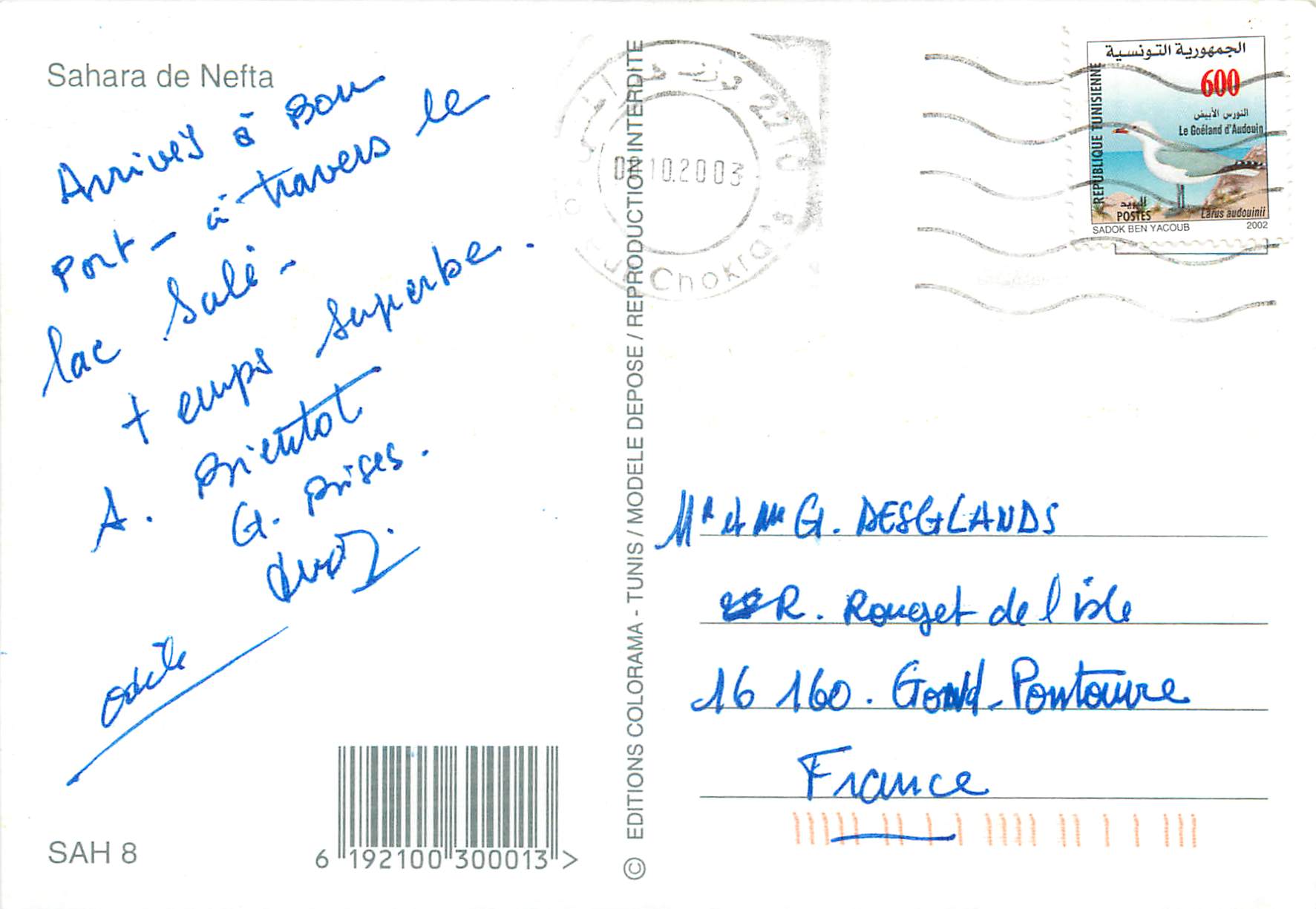 CPM Sahara of Nefta Tunisie — Rückseite