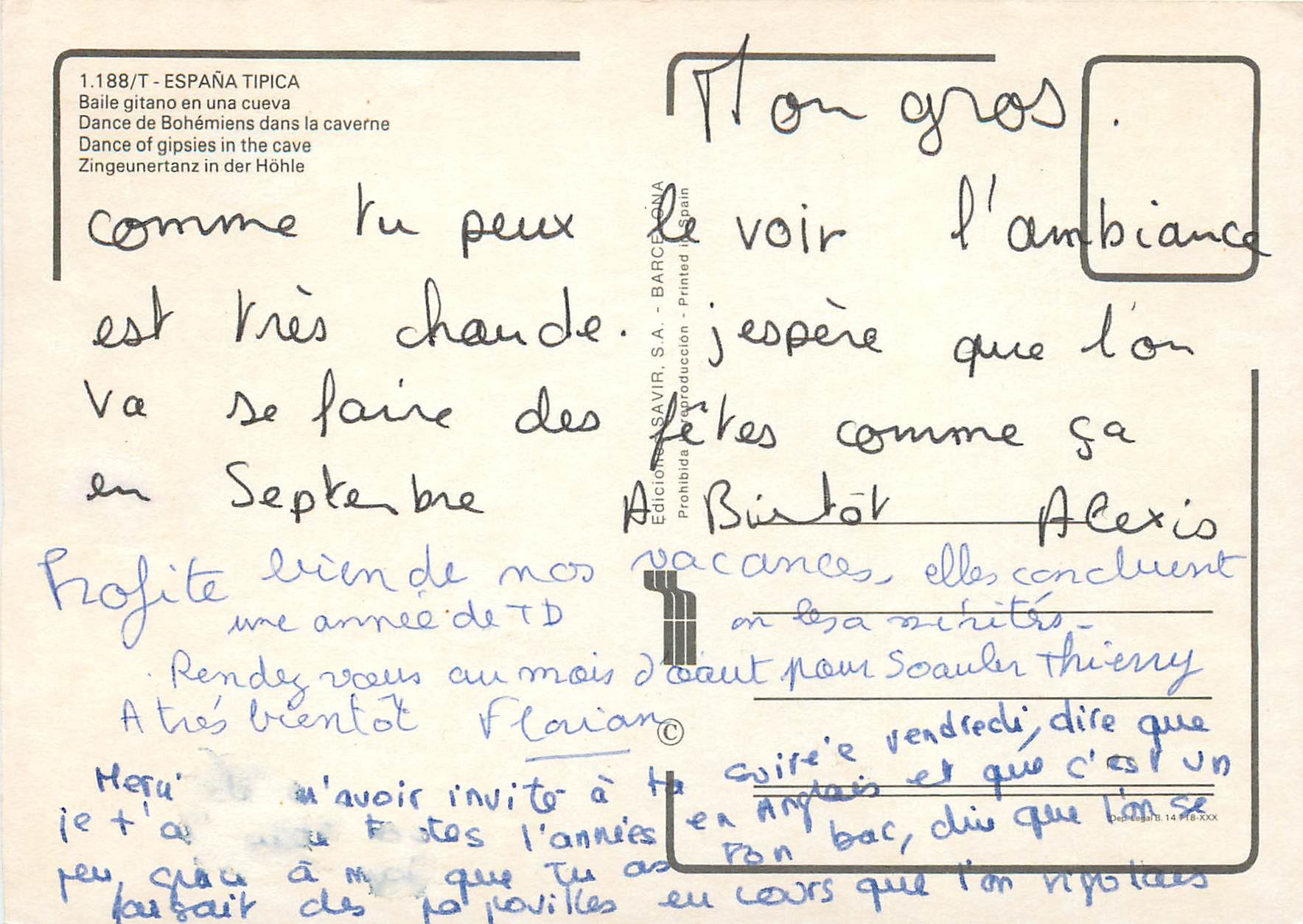 CPM Espana Tipica Dance de Bohemiens dans la Caverne — Verso