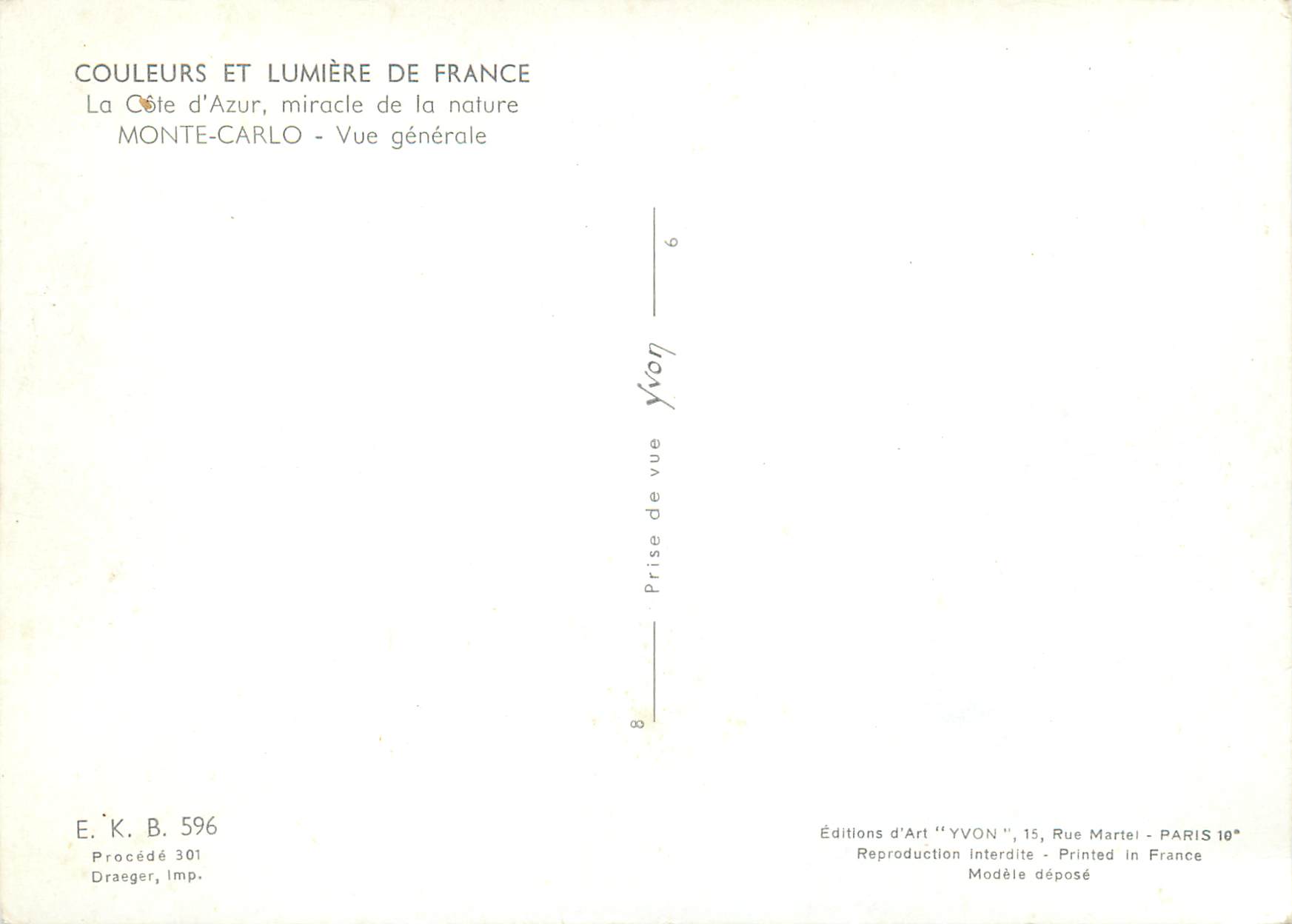 Monte-Carlo — Allgemeiner Blick — Éditions d'Art YVON — Rückseite