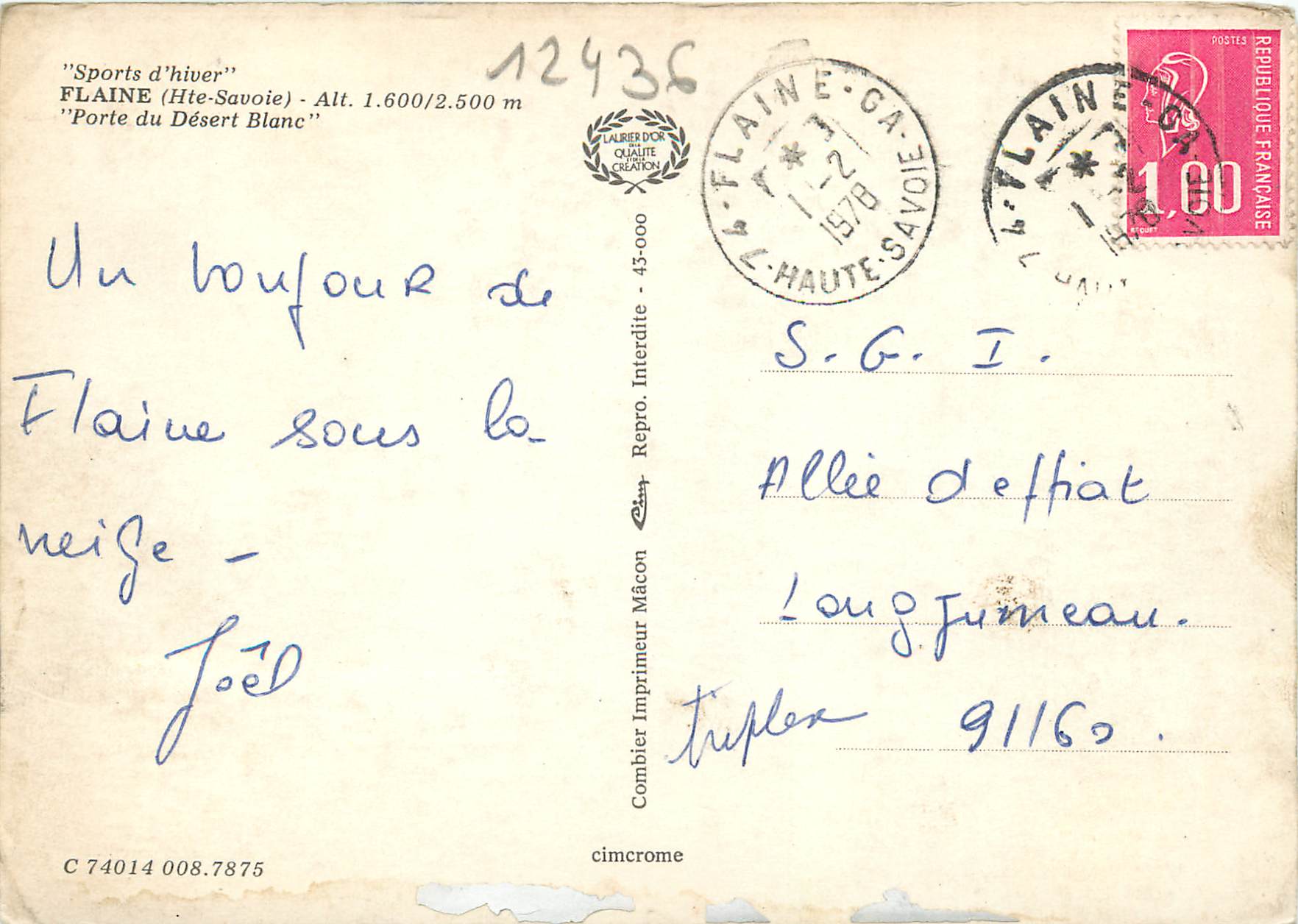 Flaine — Porte du Désert Blanc — Combiér Imprimeur Mâcon — Reverso