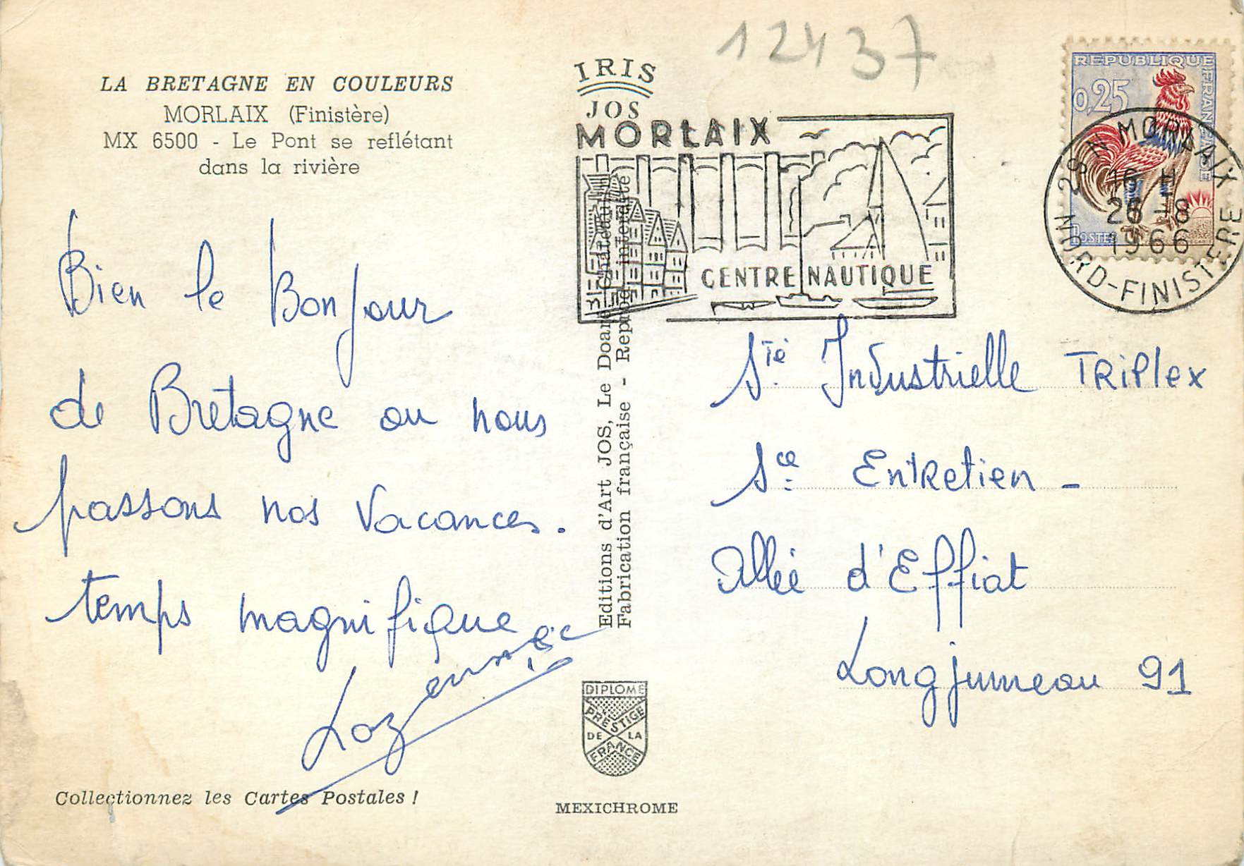 CPM Morlaix (Finistere) Le Pont se Refletant dans La Riviere — Rückseite