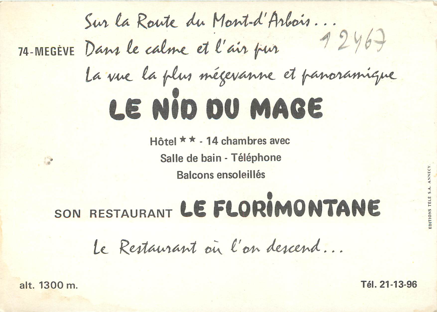 Le Nid du Mage — Megève — Éditions Télé S.A. Annecy — Rückseite