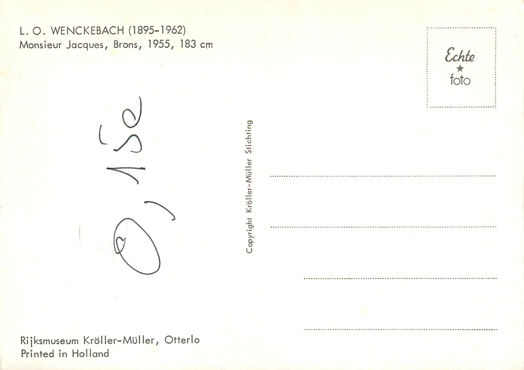 CPM L O Wenckebach (1895 1962) Monsieur Jacques Brons 1955 185cm — Rückseite
