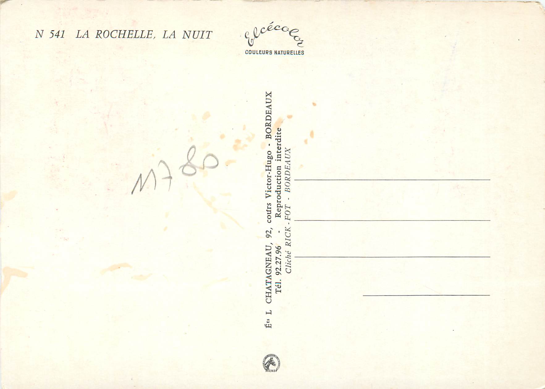 CPM La Rochelle la Nuit — Verso