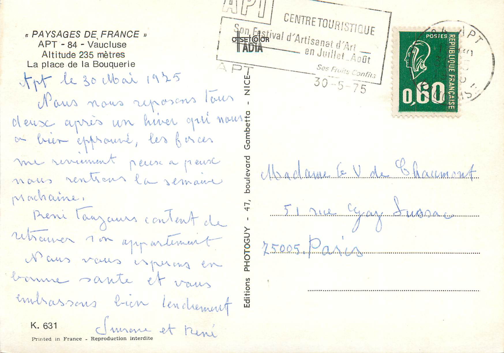 Place de la Bouquerie — APT — Éditions Glor — Verso