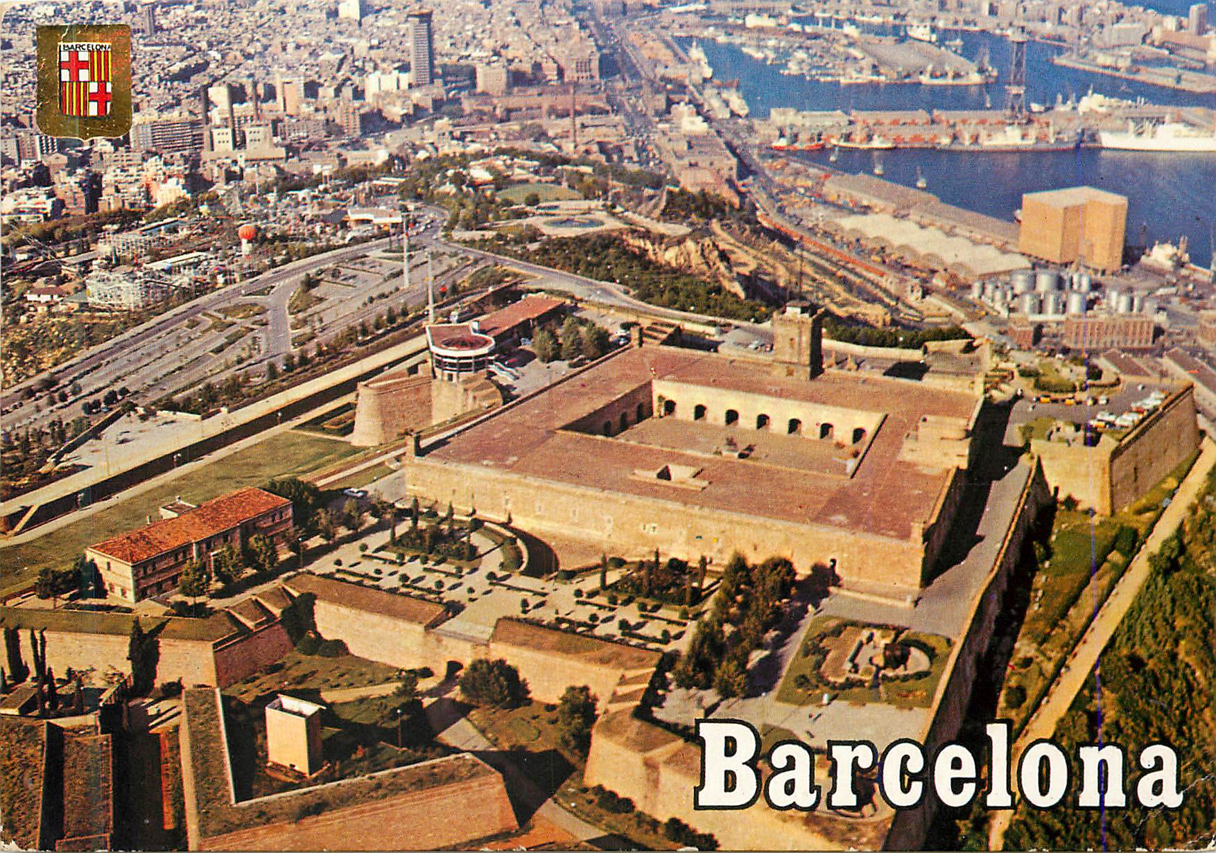 CPM Barcelona Chateau de Montjuich Vue Aerienne