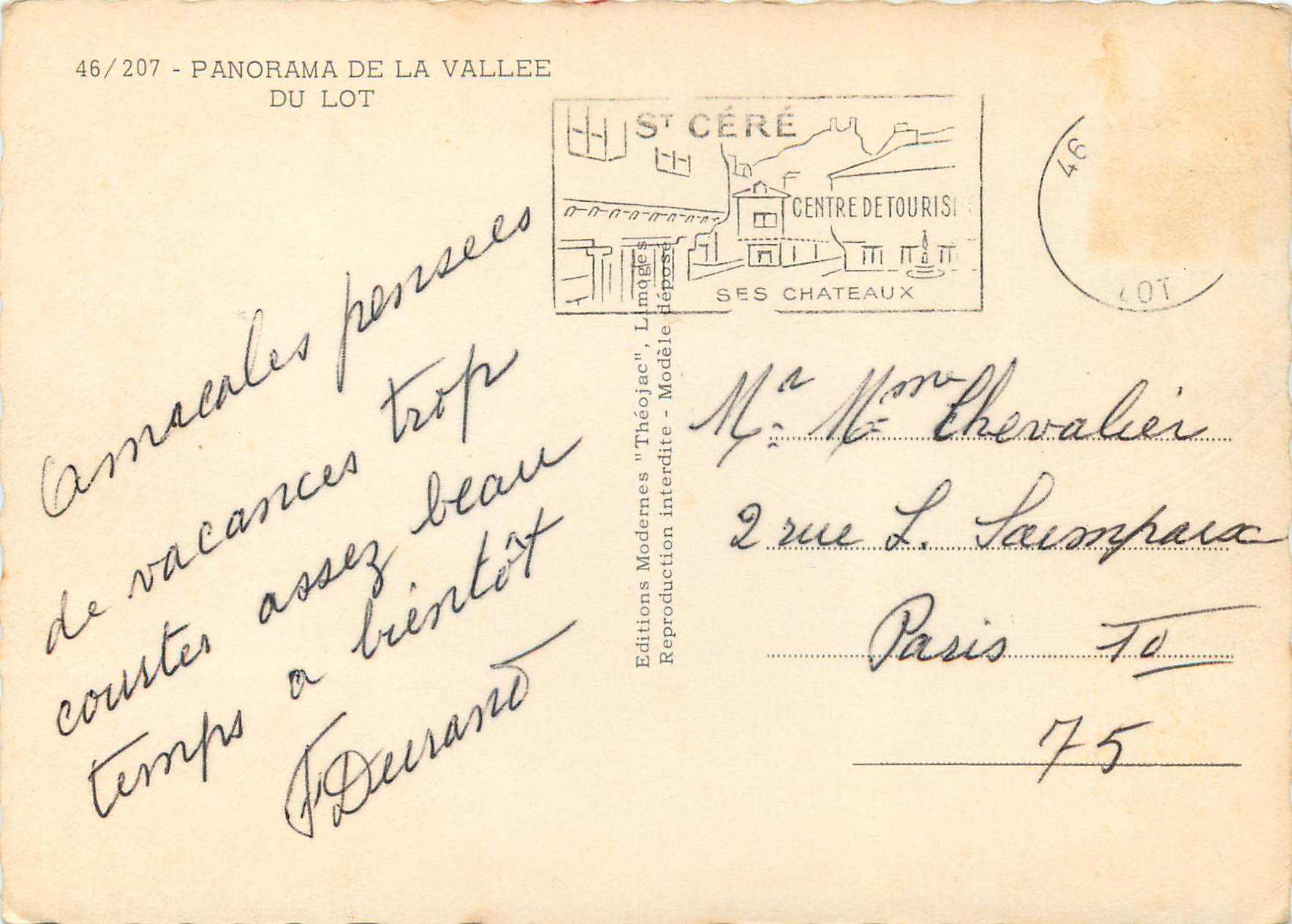 Panorama de la Vallée du Lot — Éditions Modernes "Théojac" n°46/207 — Reverso