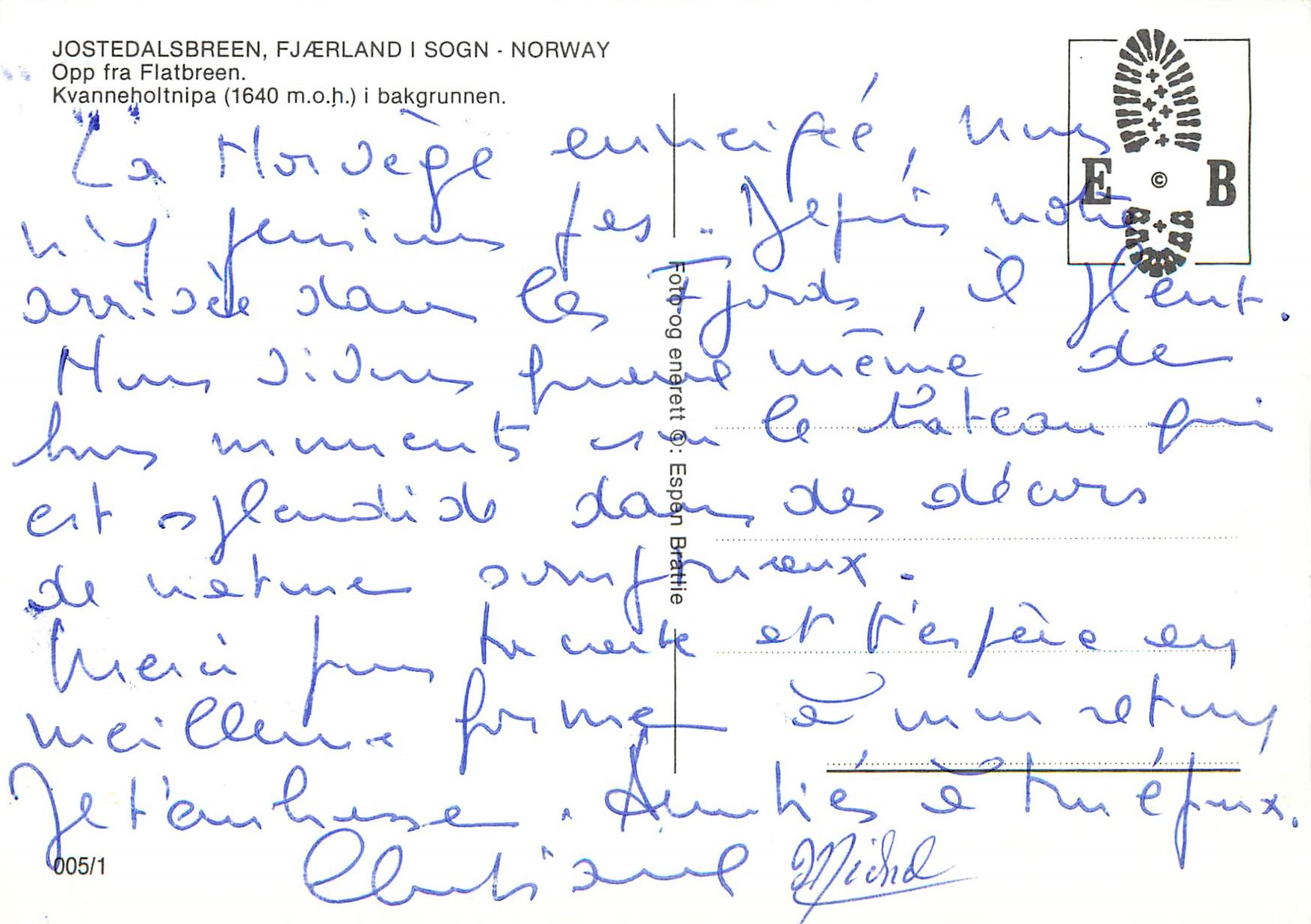 CPM Jostedalsbreen Fjaerland I Sogn Norway Opp fra Flatbreen — Verso