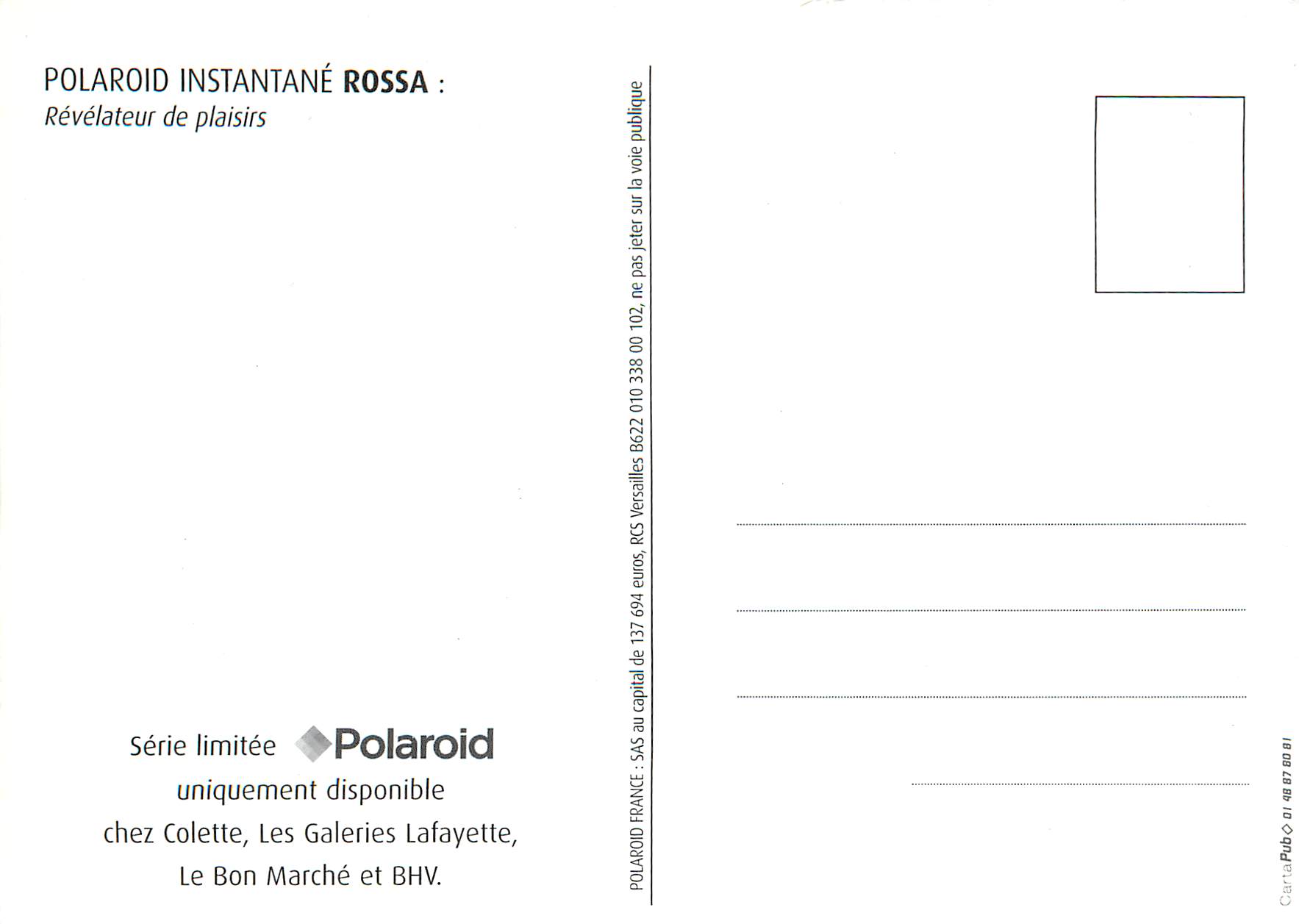 CPM Polaroid Instantane Rossa Revelateur de Plaisirs — Back