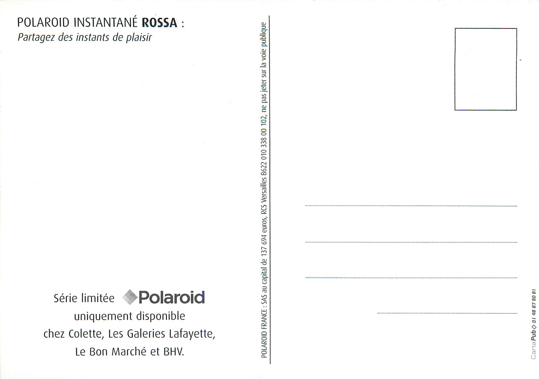 CPM Polaroid Instantane Rossa Partagez des Instants de Plaisir — Back