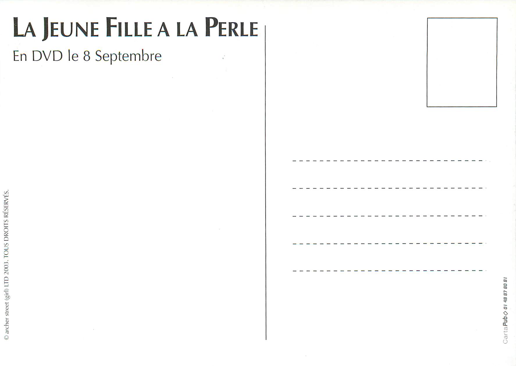 CPM La Jeune Fille a la Perle en DVD le 8 Septembre Peter Webber Colin Firth Scarlett Johansson Tom Wilkinson — Back
