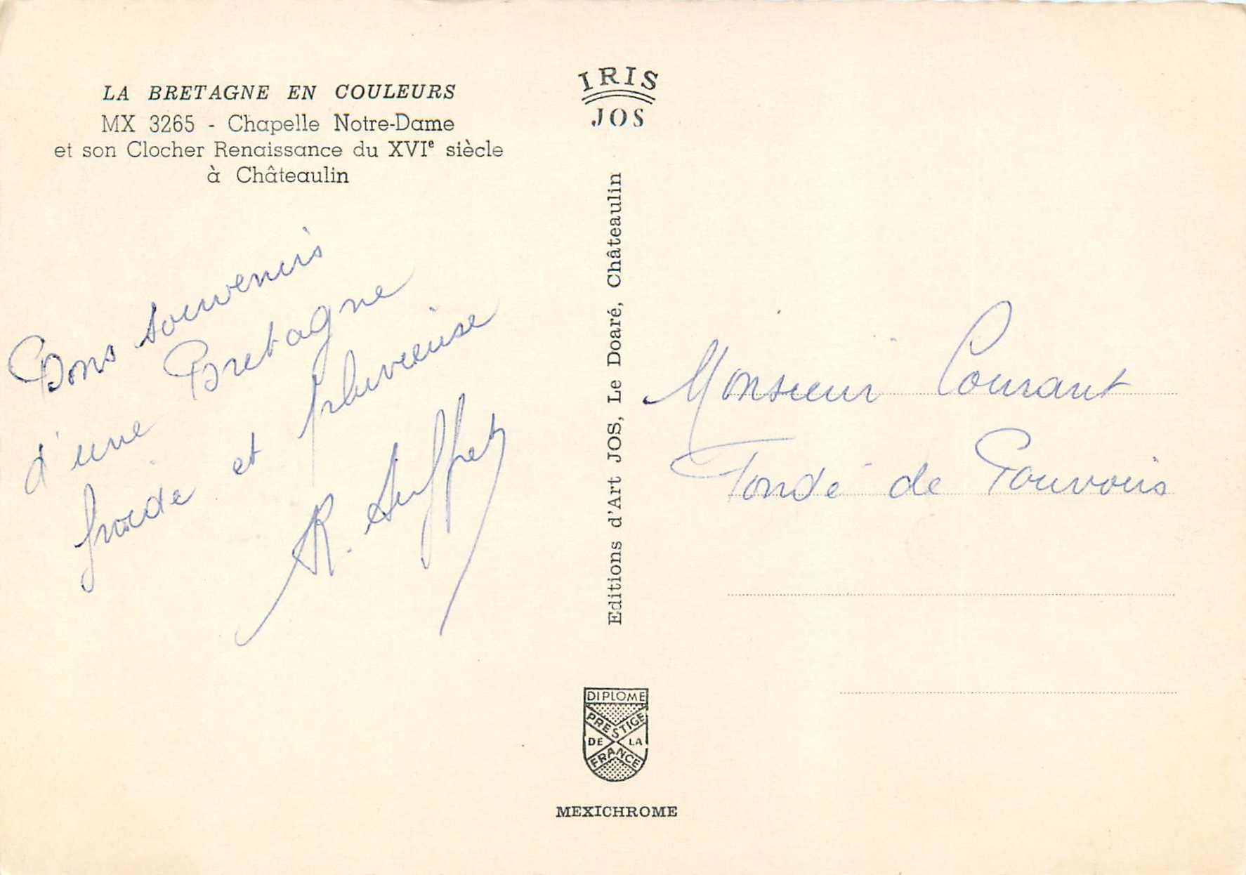 CPM Chapelle Notre Dame et son Clocher Renaissance du XVIe Siecle a Chateaulin — Rückseite