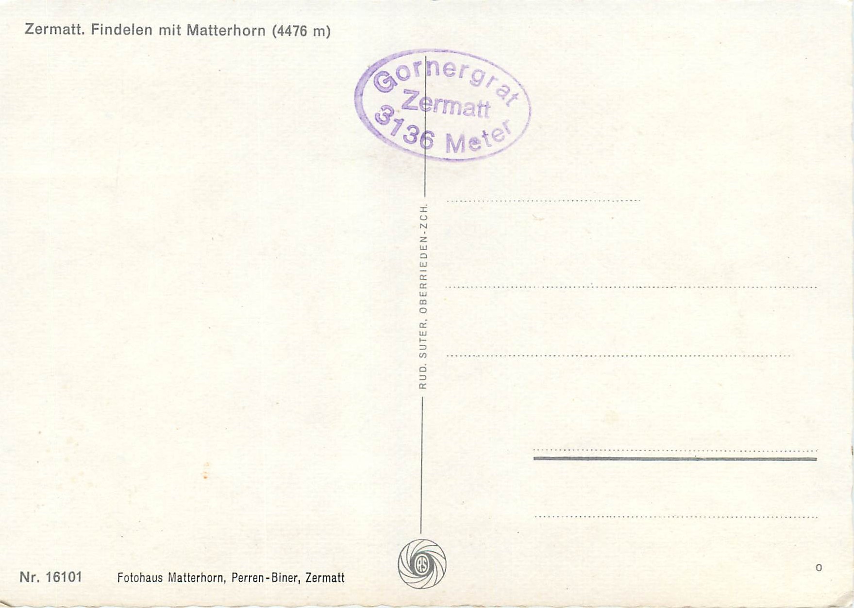 CPM Zermatt Findelen Mit Matterhorn (4476 m) — Rückseite