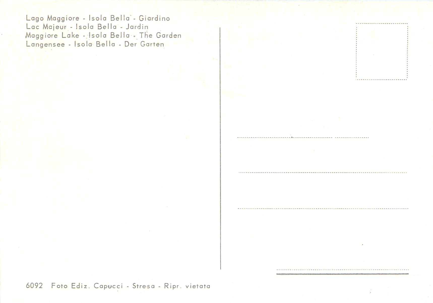 CPM Lac Majeur Isola Bella Jardin — Rückseite